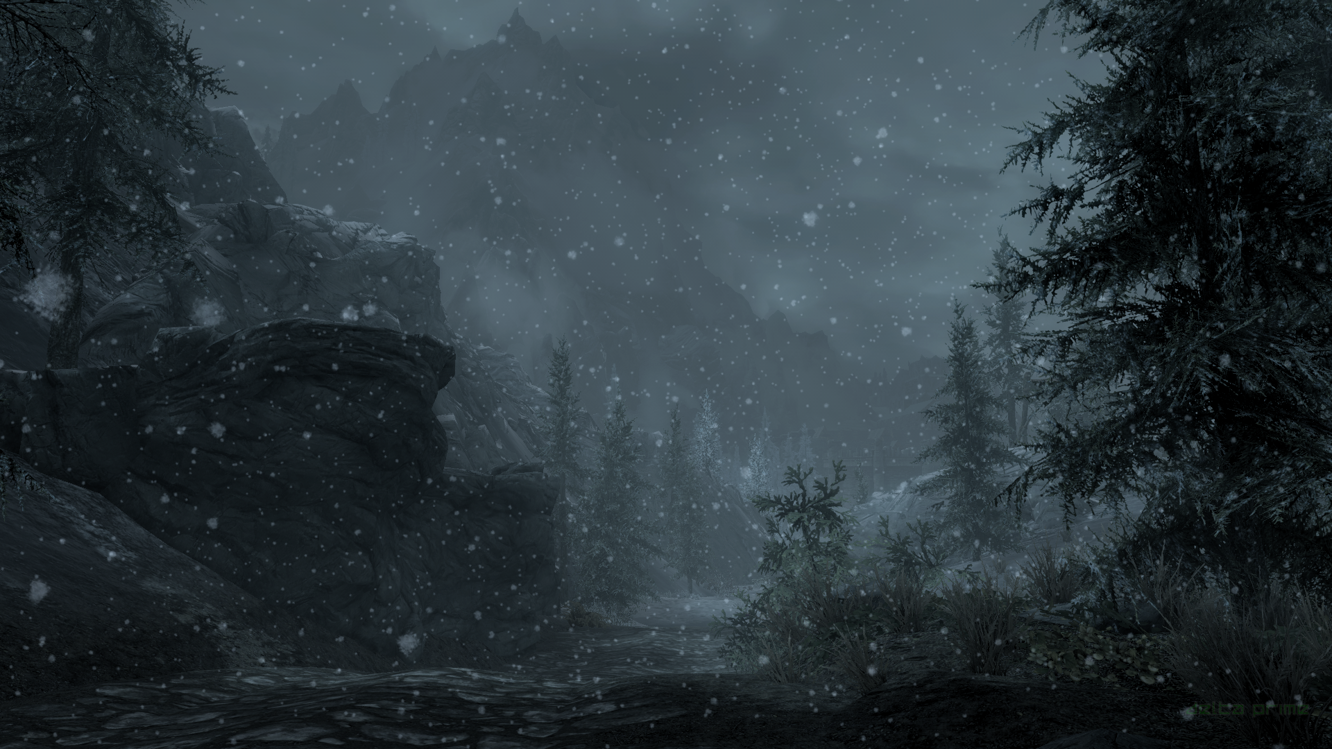 Snowy mountain landscape in The Elder Scrolls V: Skyrim HD Wallpaper