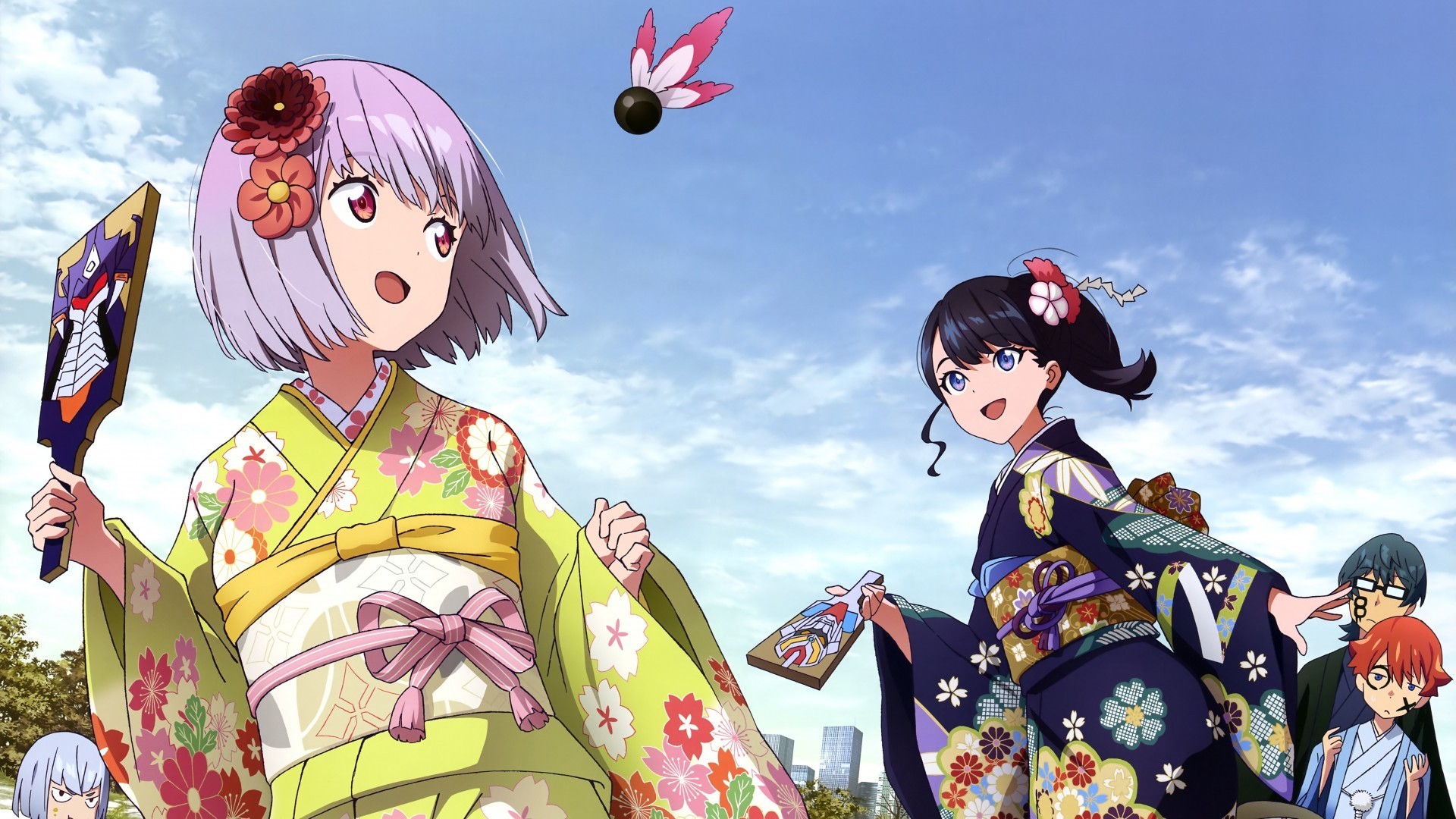 Girls in Kimonos Playing Hanetsuki HD Wallpaper