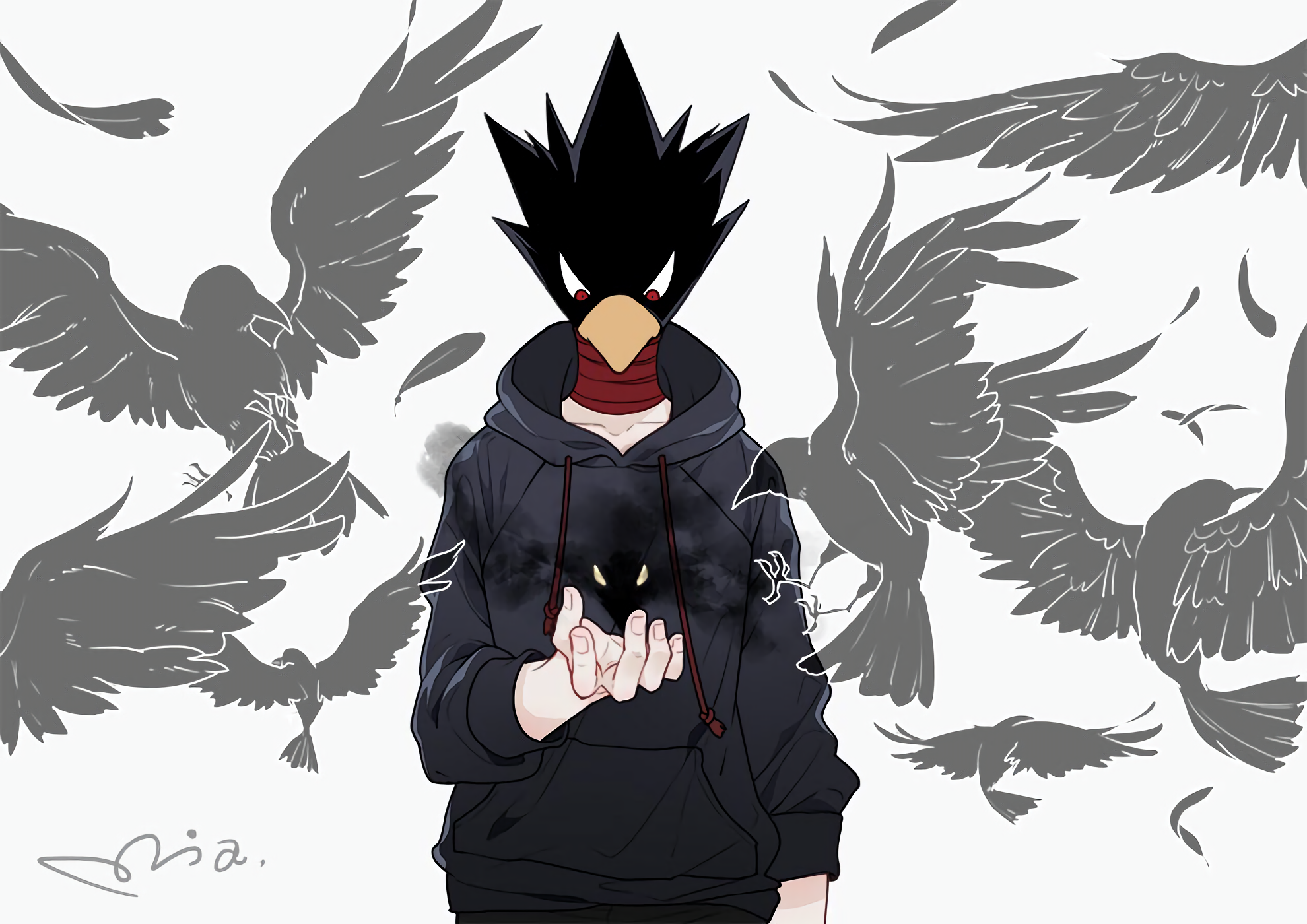 Tokoyami Fumikage with Crows in Black Hoodie HD Wallpaper
