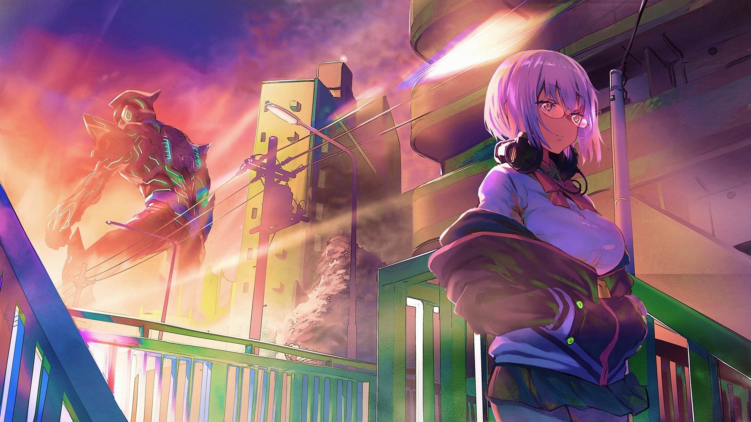 Akane Shinjou and a Gridman Kaiju from SSSS.Gridman HD Wallpaper