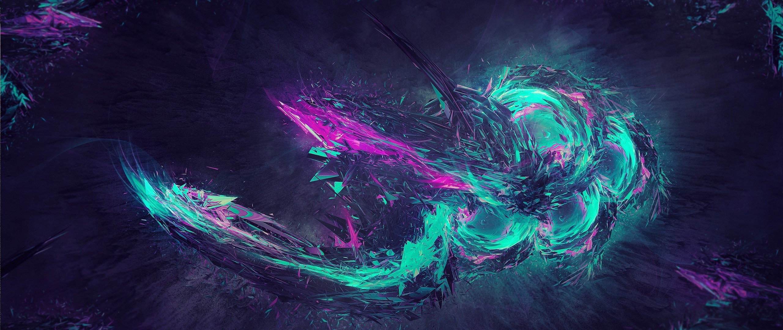 Abstract digital art with cyan and magenta shapes HD Wallpaper
