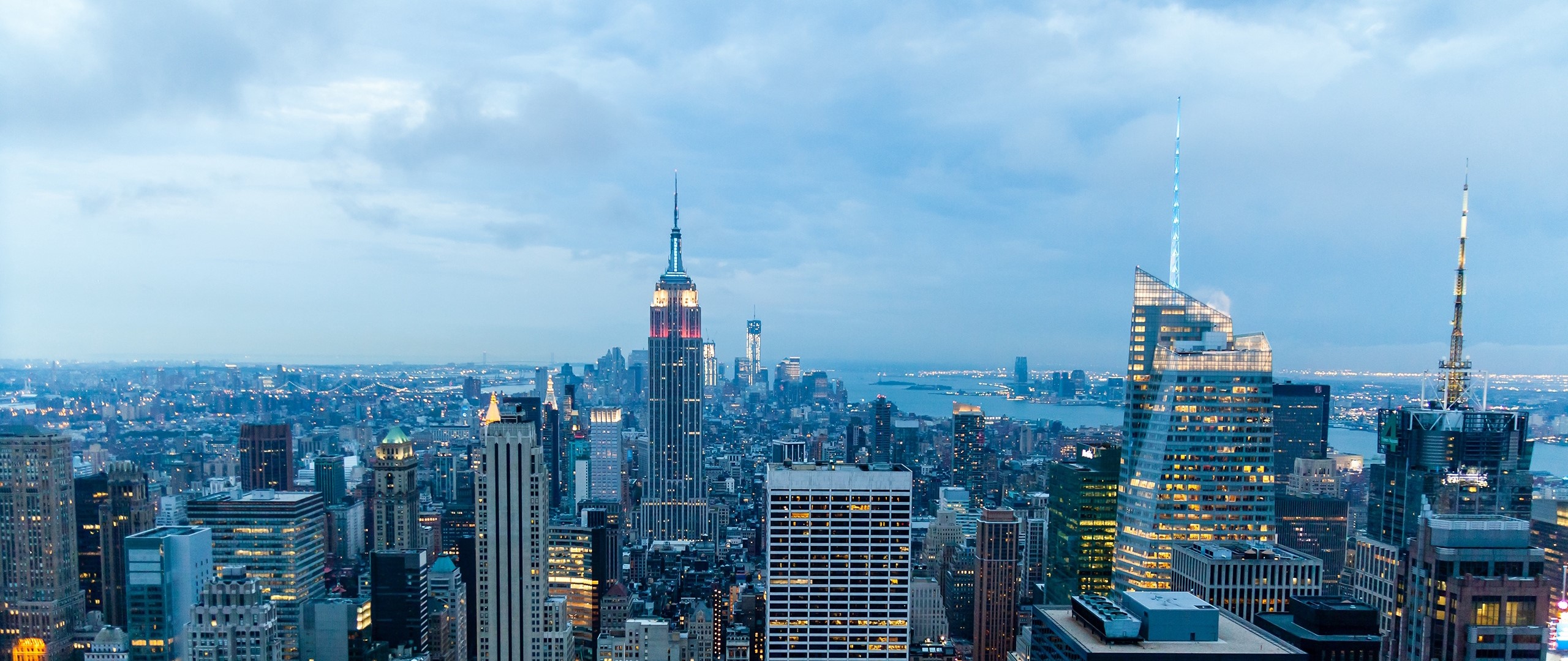 New York City Skyline with Empire State Building at Dusk HD Wallpaper