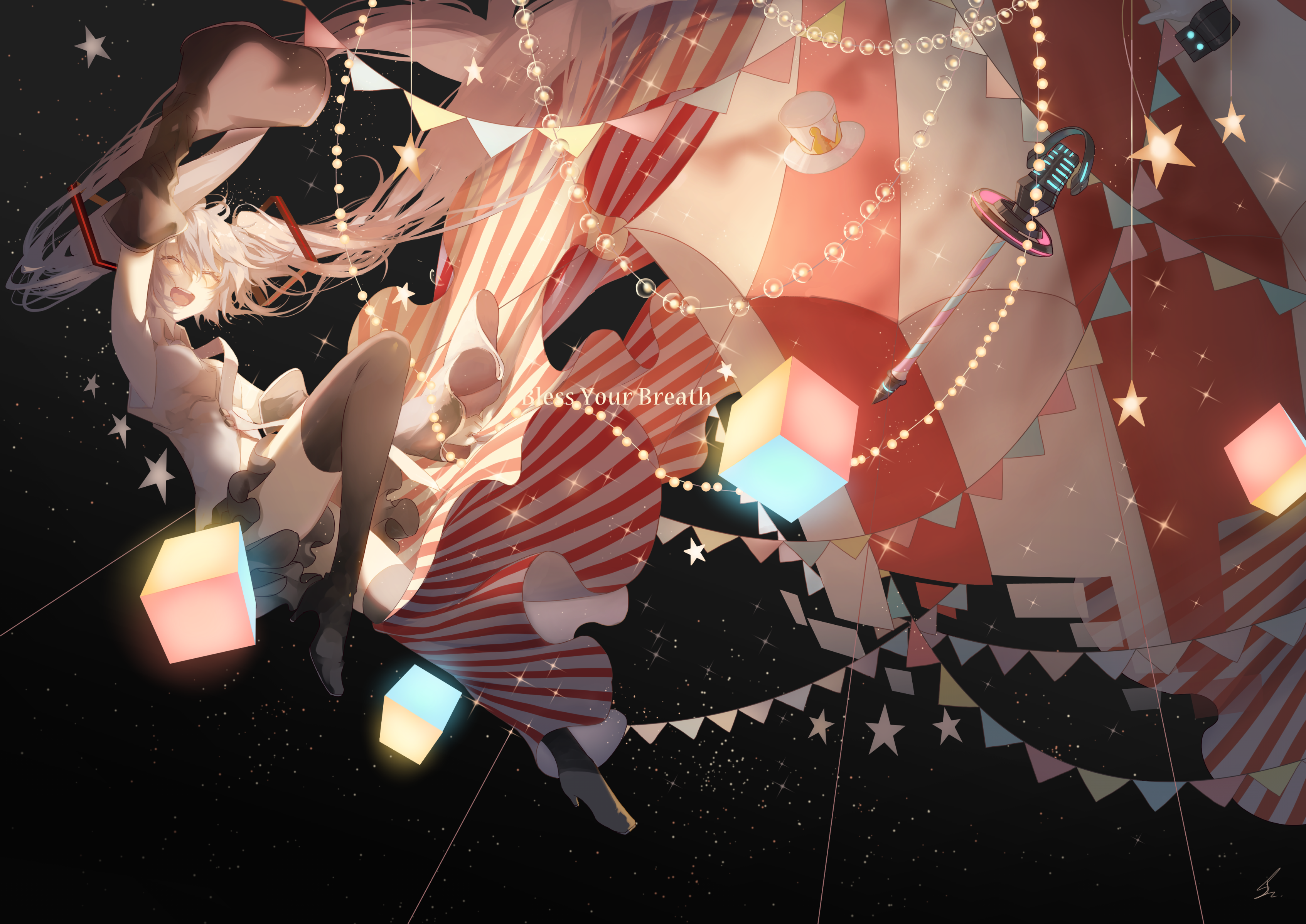 Anime girl in circus tent with glowing cubes HD Wallpaper