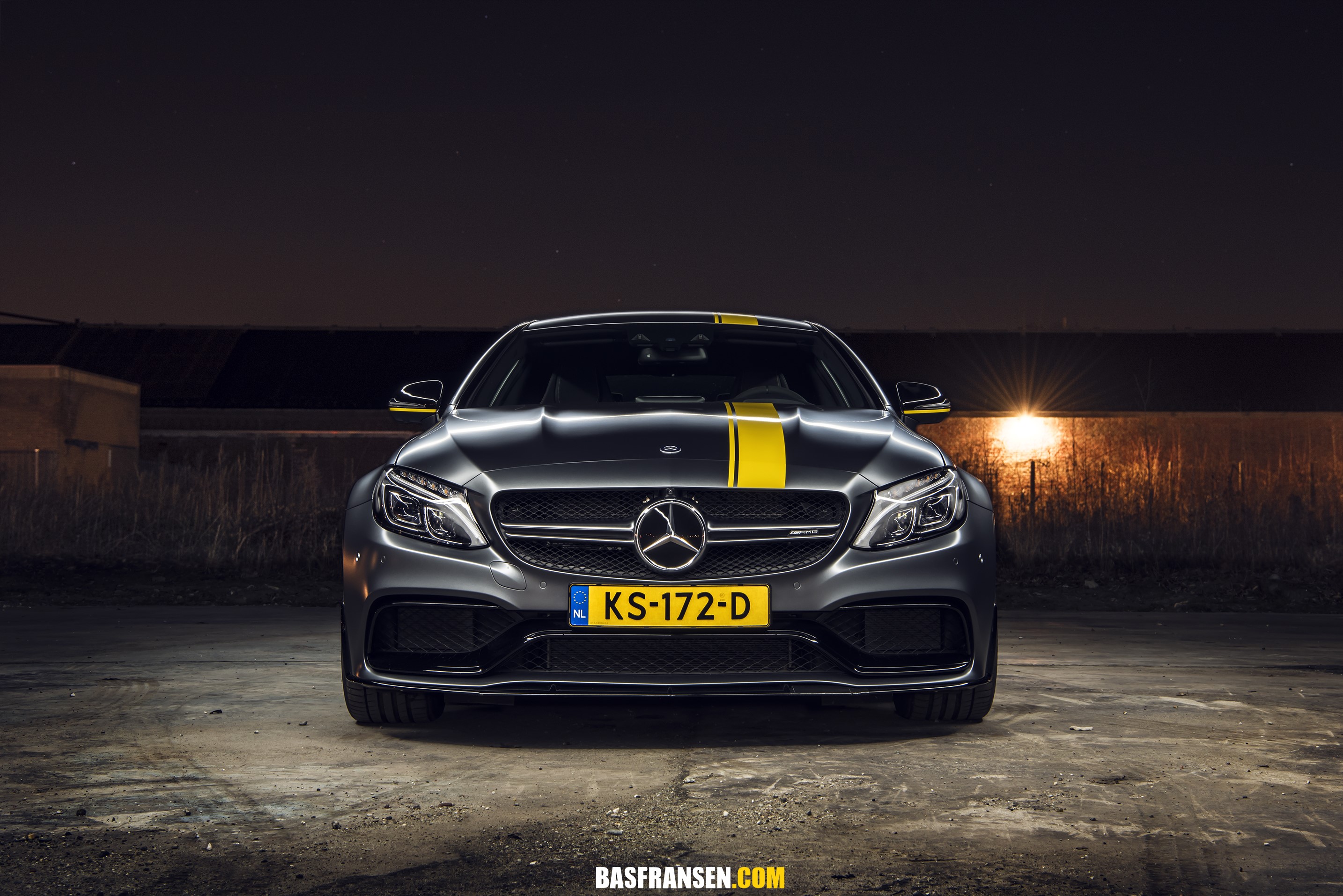 Mercedes-AMG C63S Coupe with Yellow Stripes HD Wallpaper
