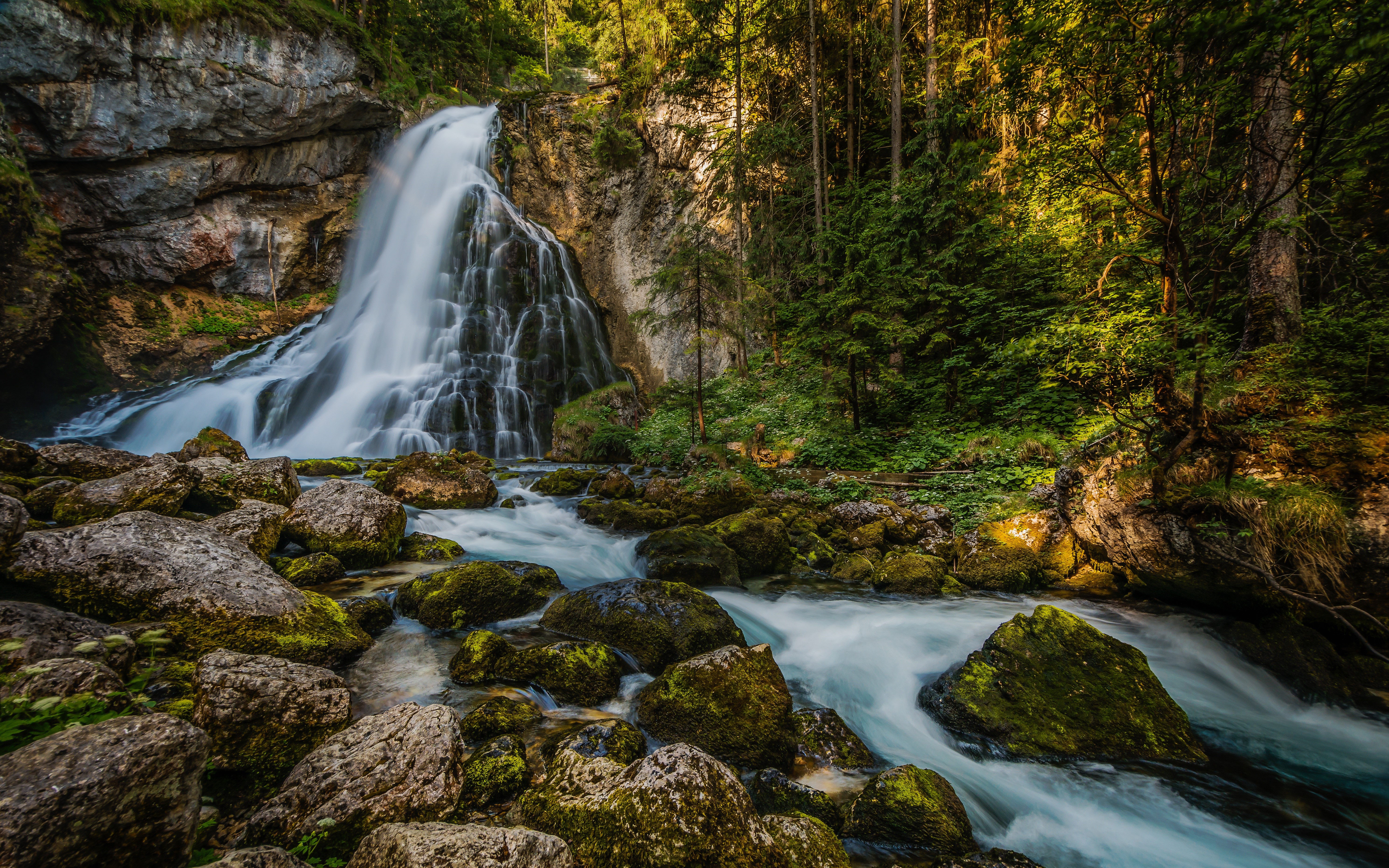 Waterfall in a forest in Austria HD Wallpaper