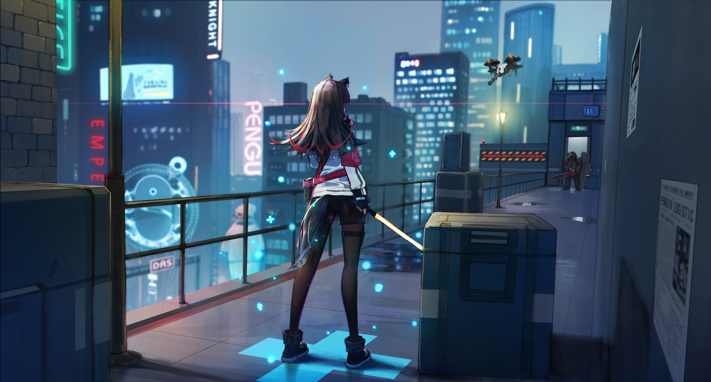 Texas from Arknights on a rooftop at night HD Wallpaper