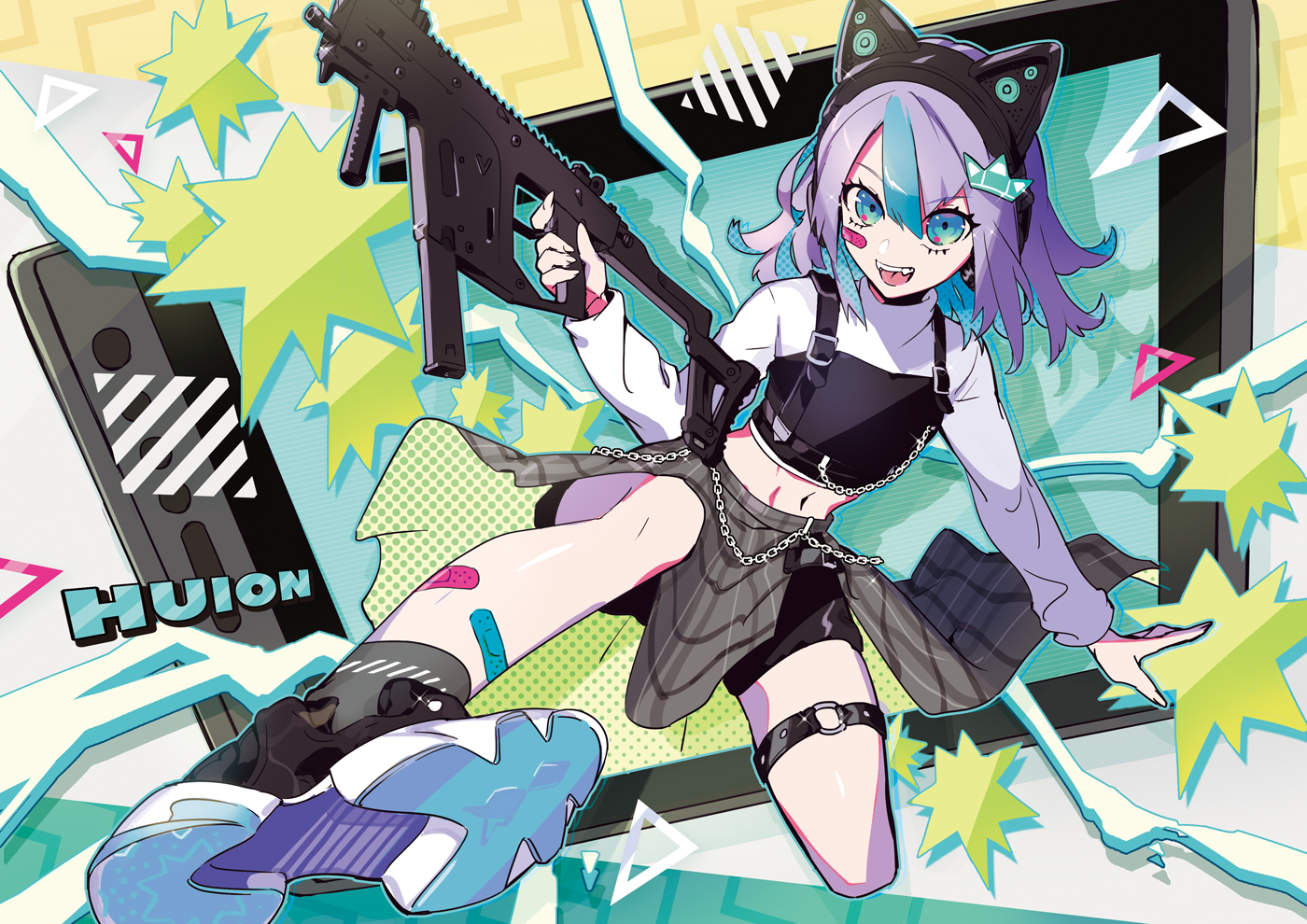 Anime girl with gun and cat ears HD Wallpaper