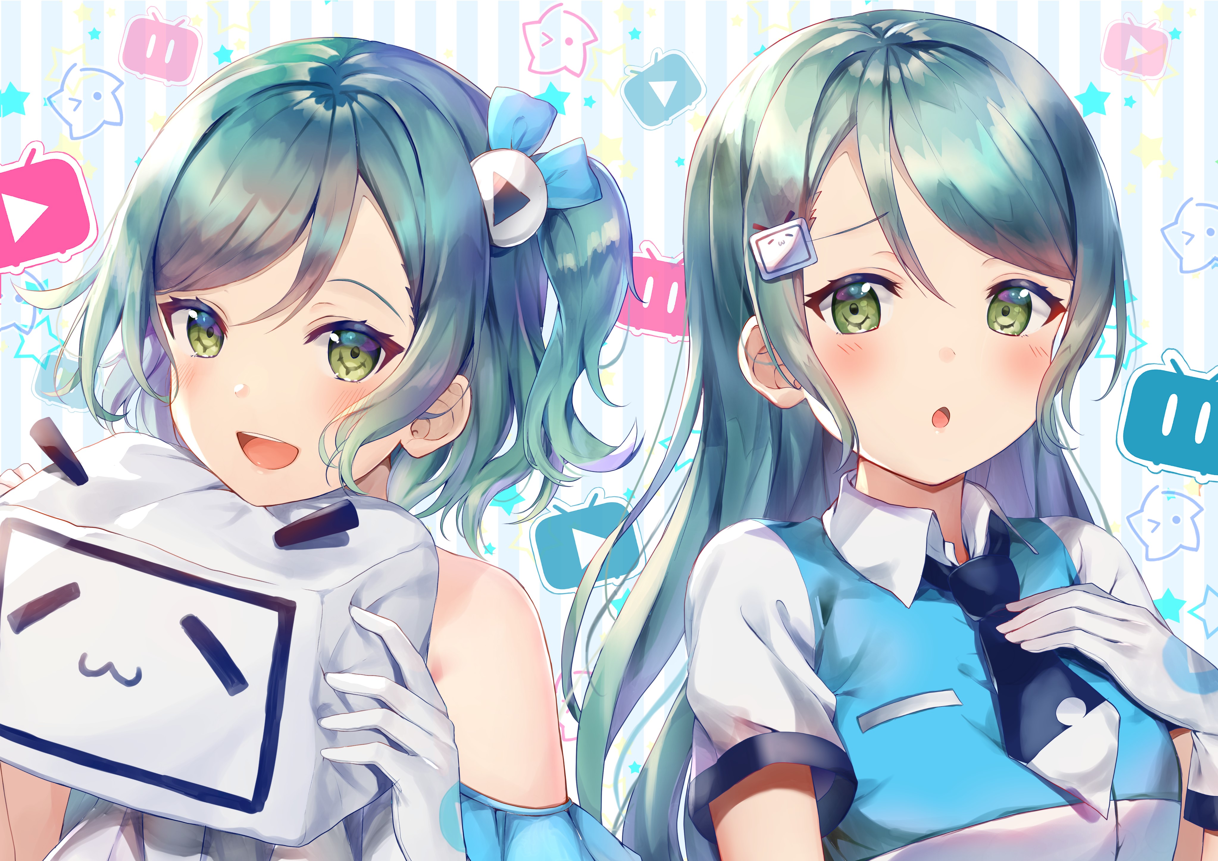 Anime girls with YouTube and Discord icons HD Wallpaper