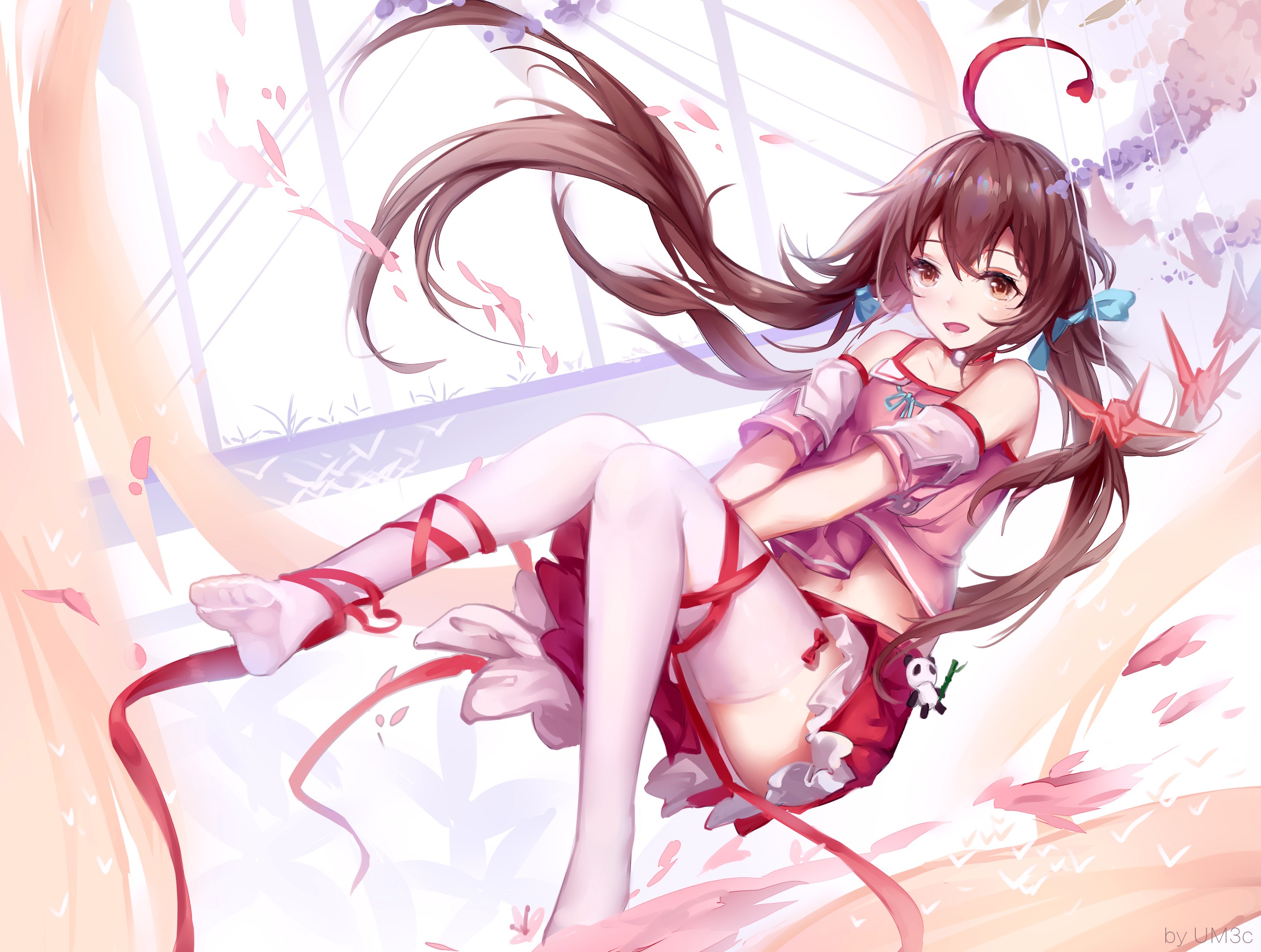 Anime girl with brown hair and pink outfit HD Wallpaper