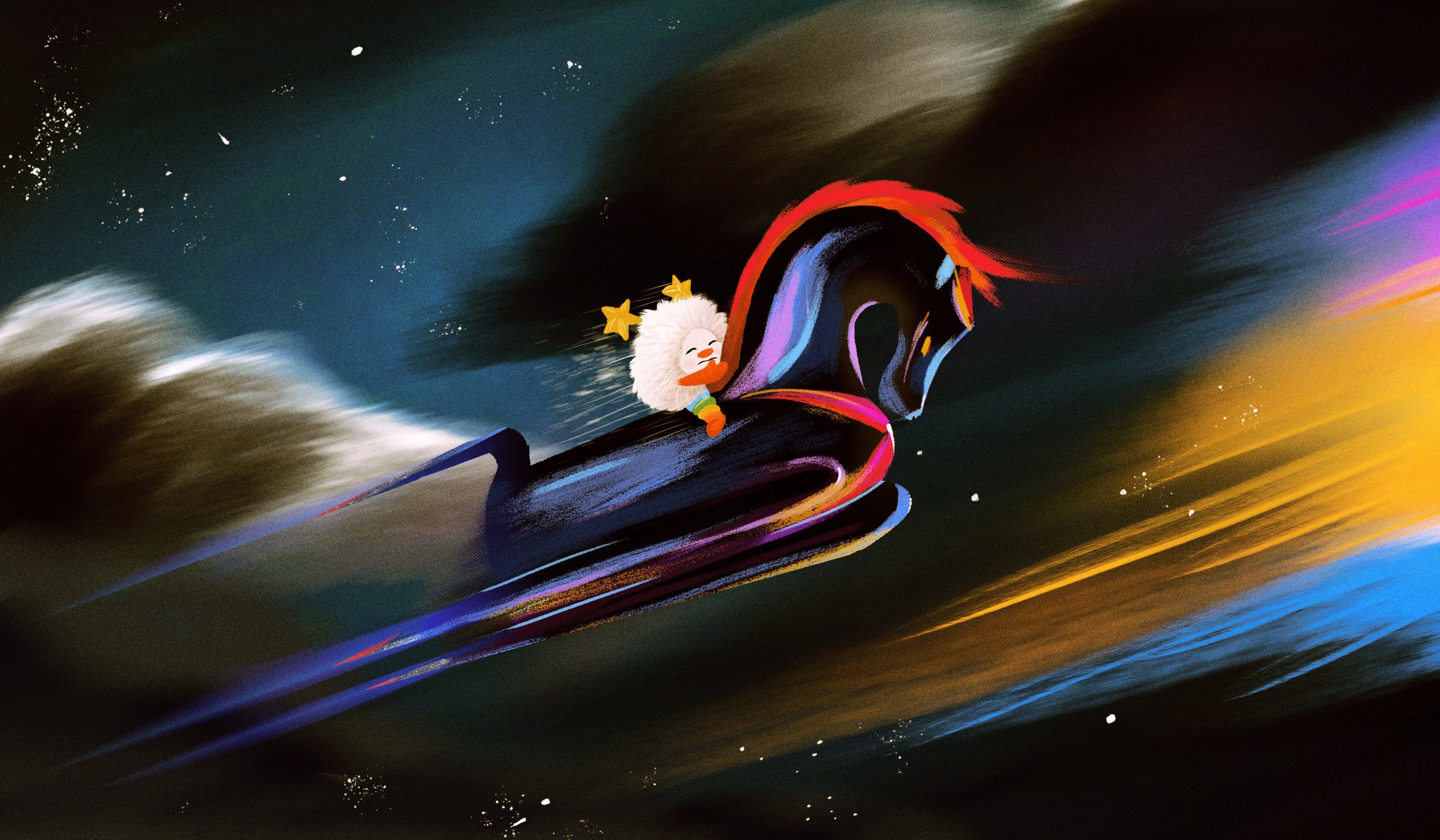 Artwork of Rainbow Brite riding a horse in space HD Wallpaper