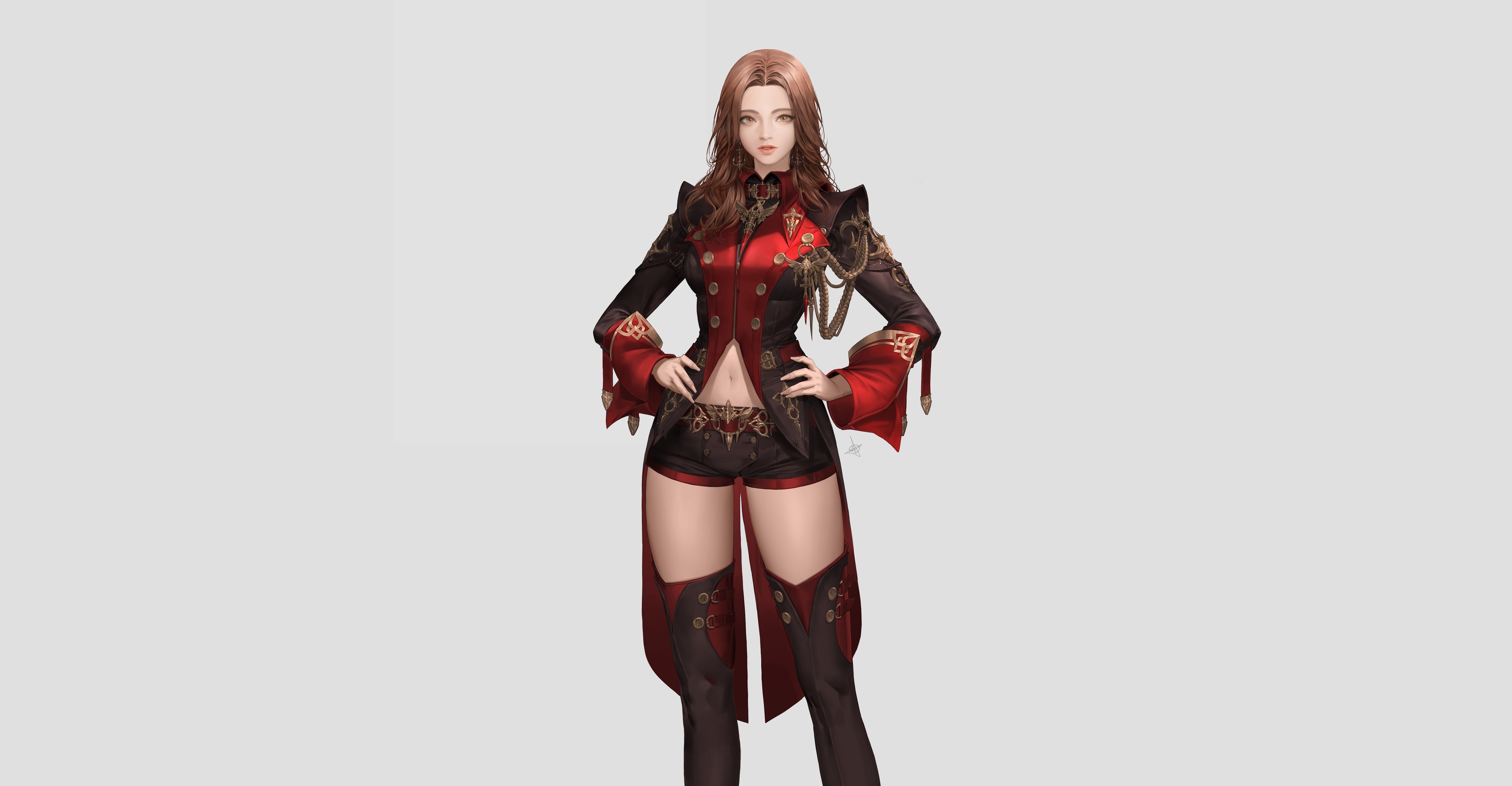 Fantasy girl in red and black outfit HD Wallpaper