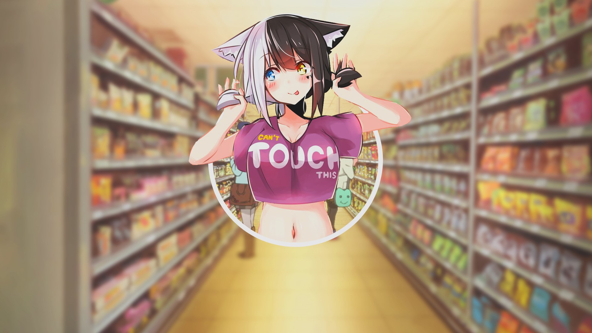 Anime girl with neko ears in a supermarket HD Wallpaper
