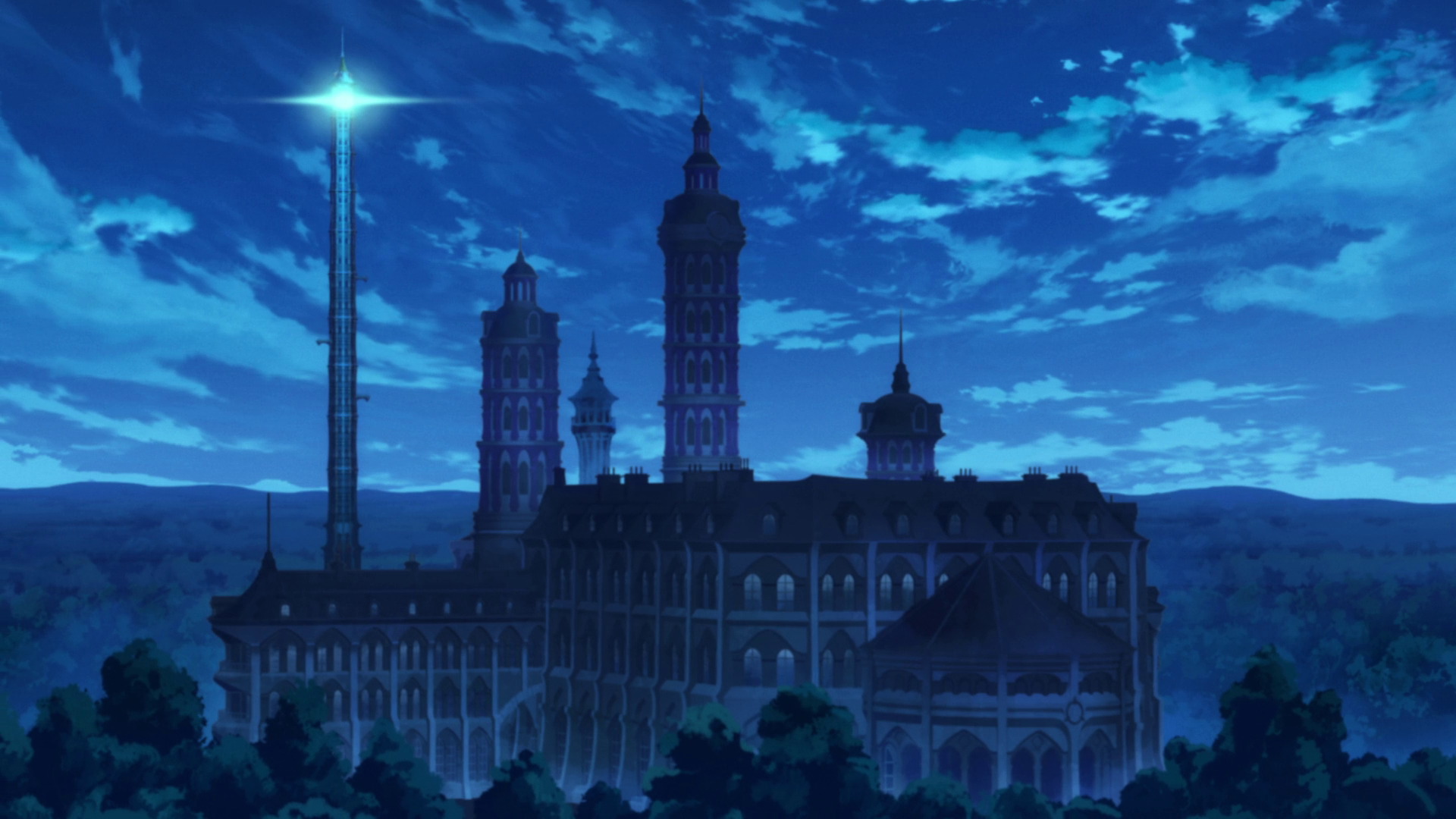 Little Witch Academia: Nighttime Castle with Tower HD Wallpaper