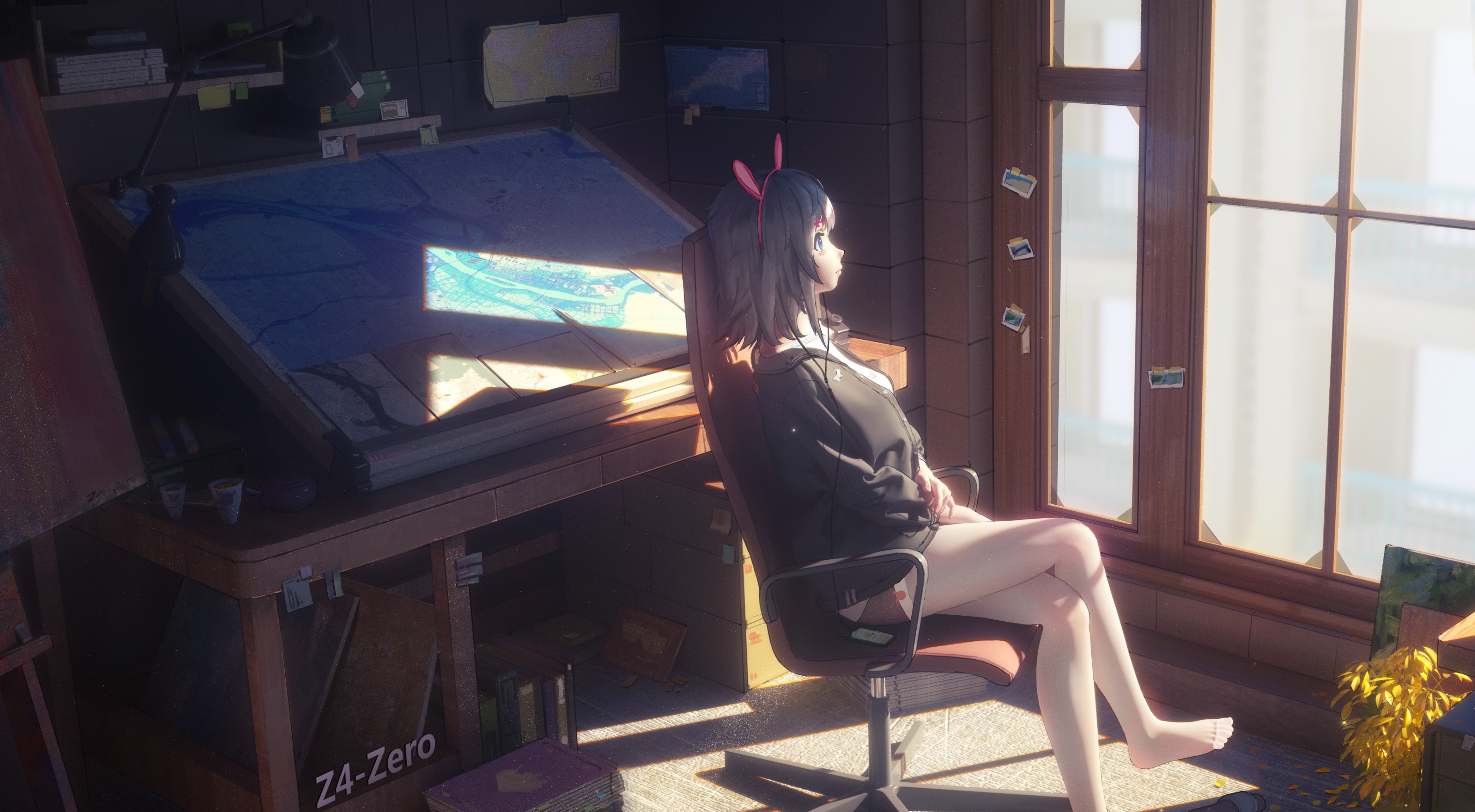 Anime girl in studio by Z4-Zero HD Wallpaper