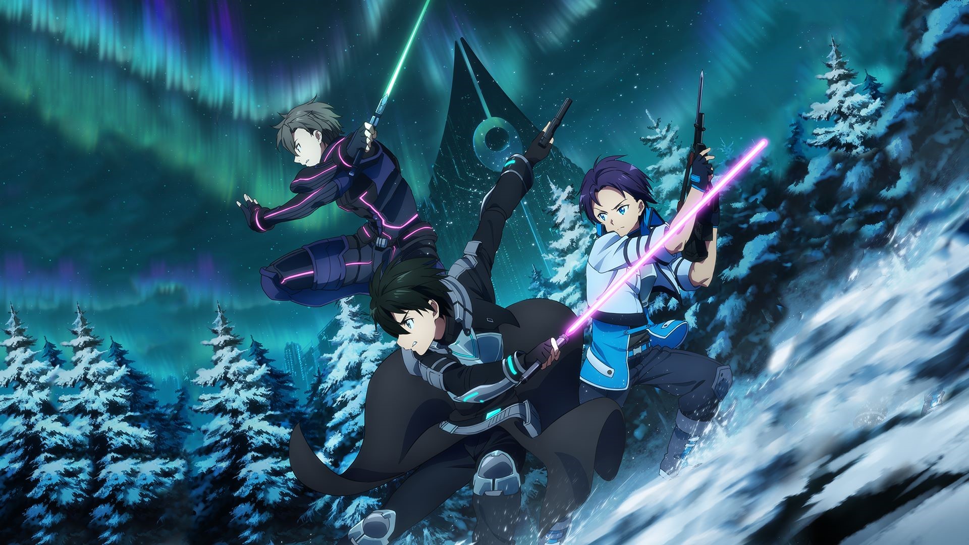 Kirito and allies from Sword Art Online: Fatal Bullet in snowy landscape HD Wallpaper