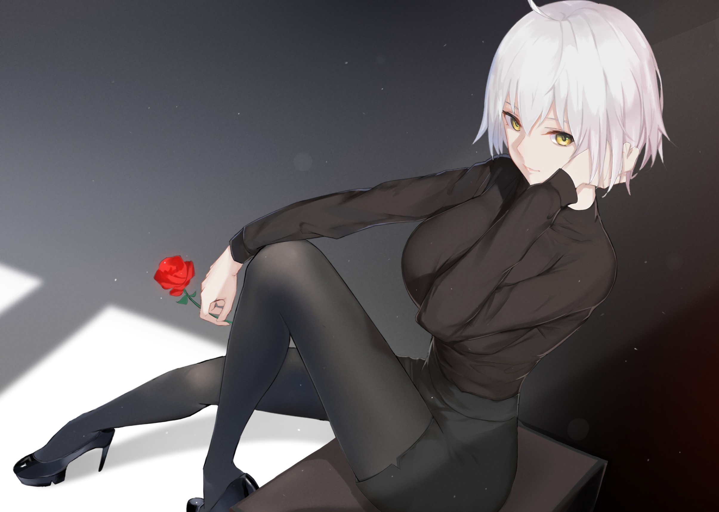 Jeanne (Alter) from Fate/Grand Order with a rose HD Wallpaper