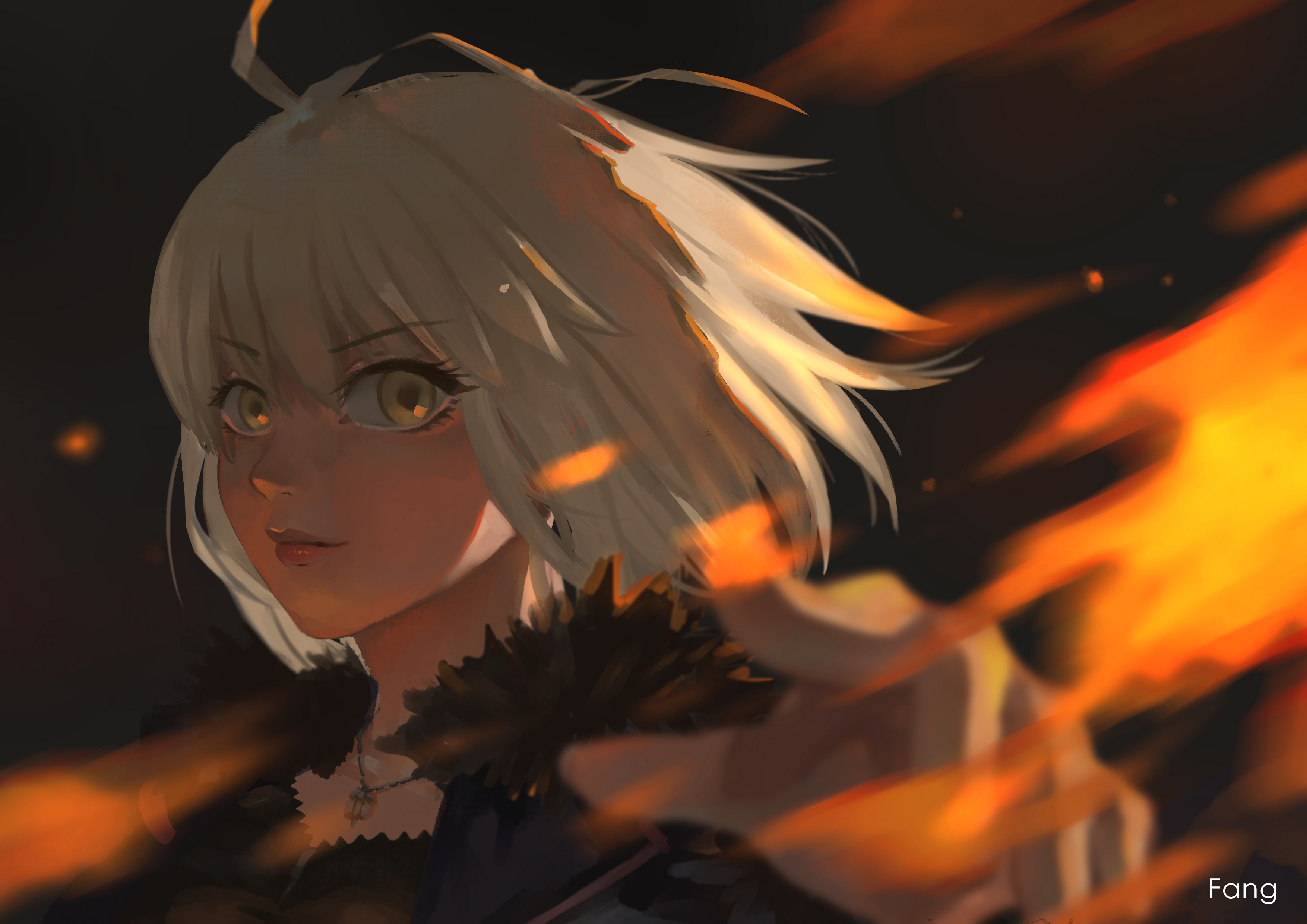 Jeanne d'Arc (Alter) from Fate/Grand Order surrounded by fire HD Wallpaper