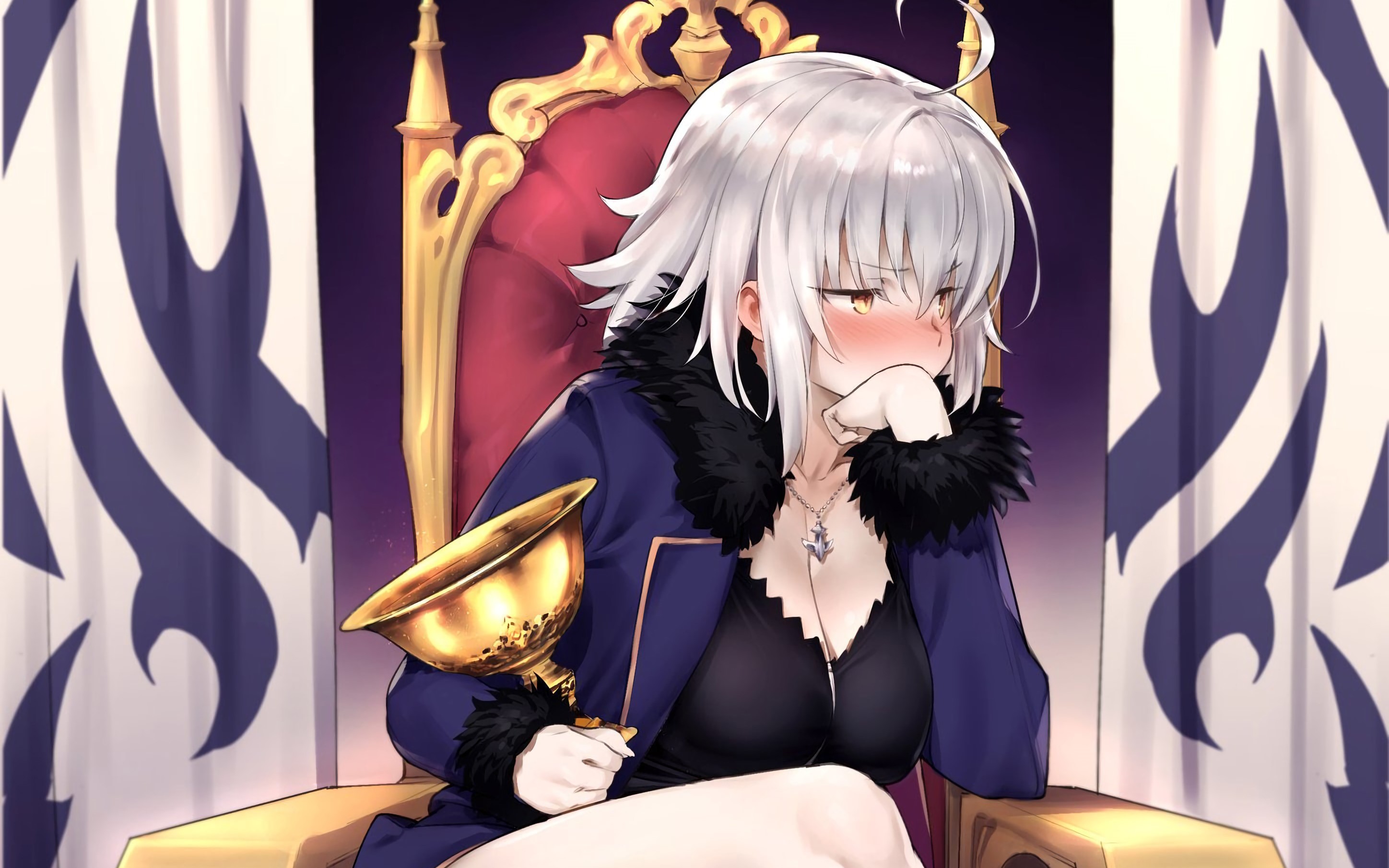 Jeanne d'Arc (Alter) from Fate/Grand Order sitting on a throne HD Wallpaper
