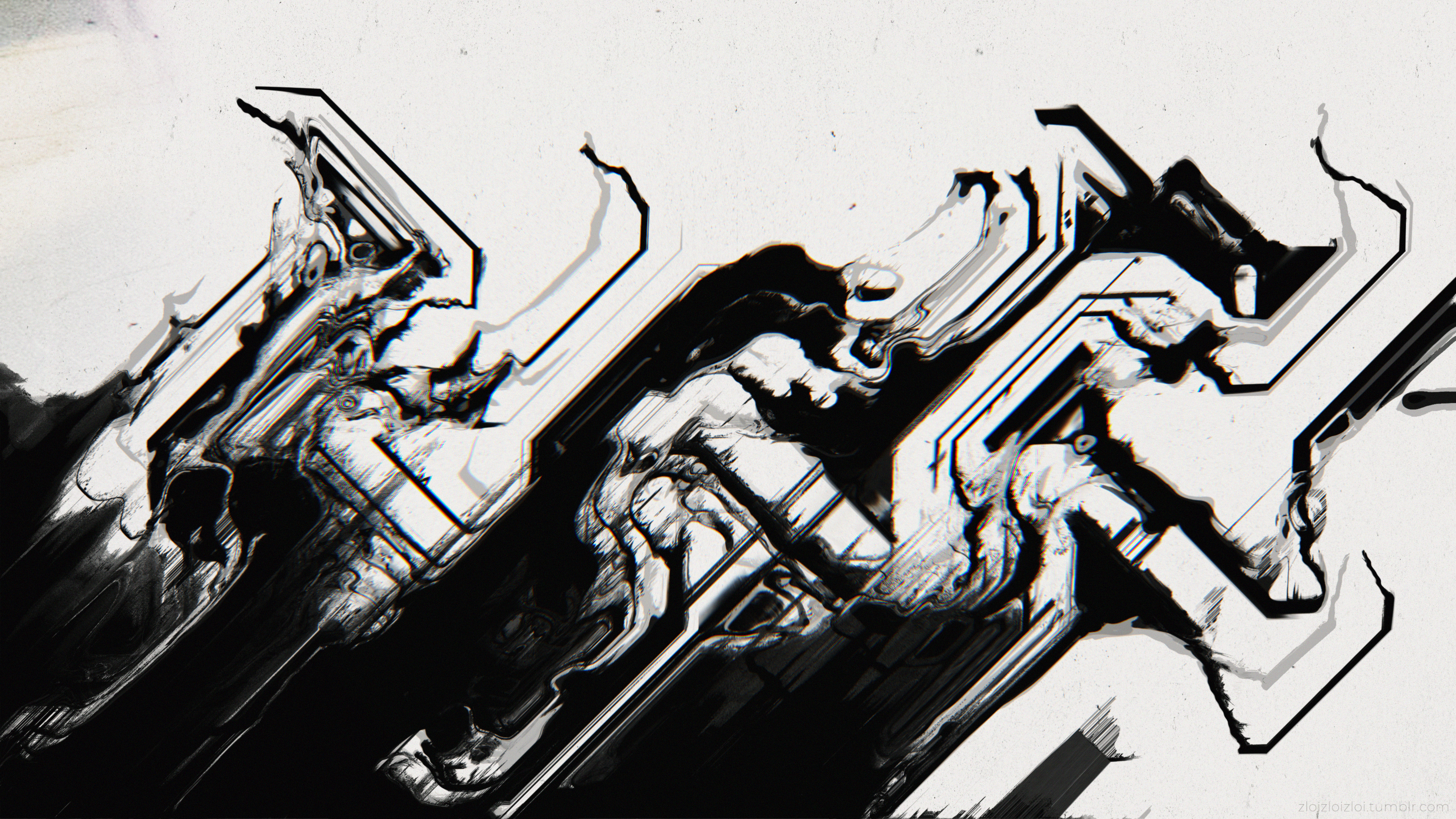 Glitch art monochrome abstract 4K HD Wallpaper