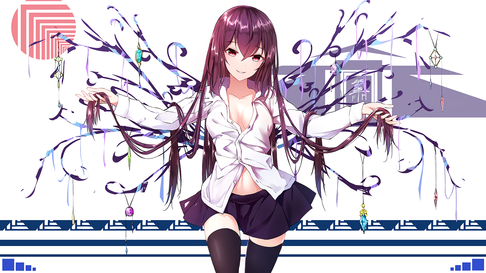 Anime girl with long purple hair and red eyes HD Wallpaper