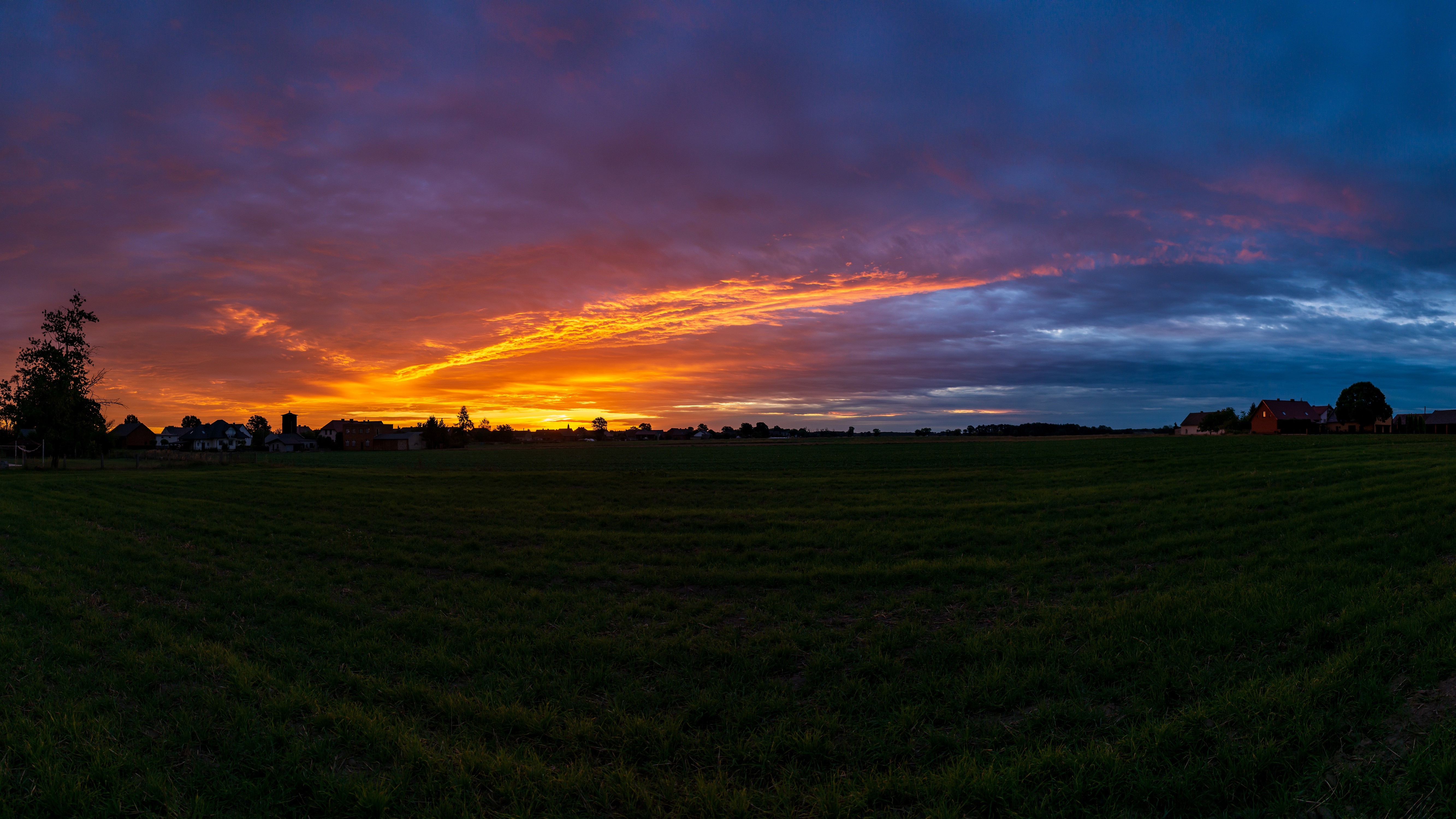 Panoramic view of a Polish village at sunrise HD Wallpaper