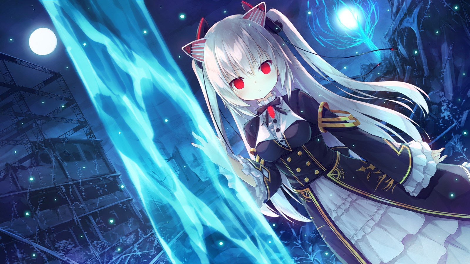 Anime girl with white hair and red eyes HD Wallpaper