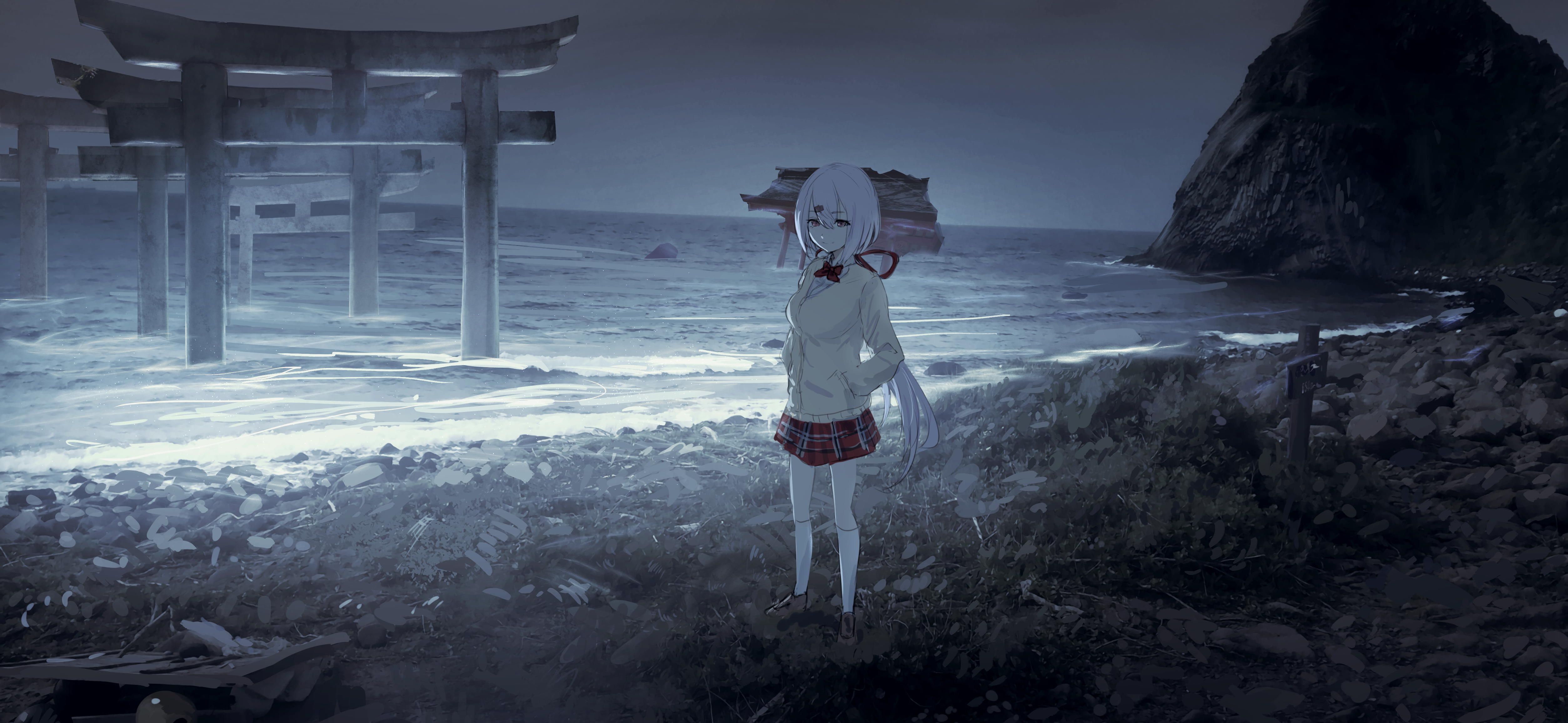 Shiina Yuika from Nijisanji by a Torii Gate HD Wallpaper