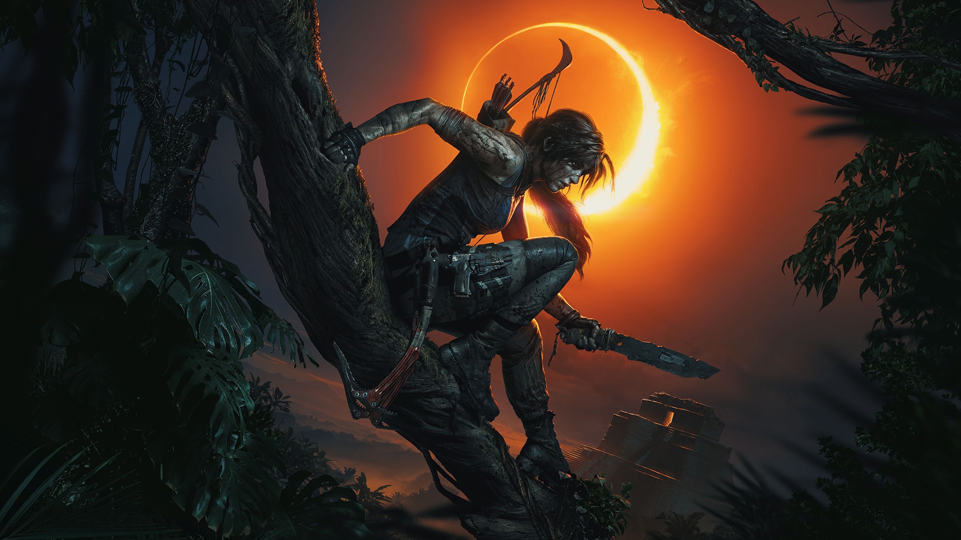 Lara Croft from Shadow of the Tomb Raider during an eclipse HD Wallpaper
