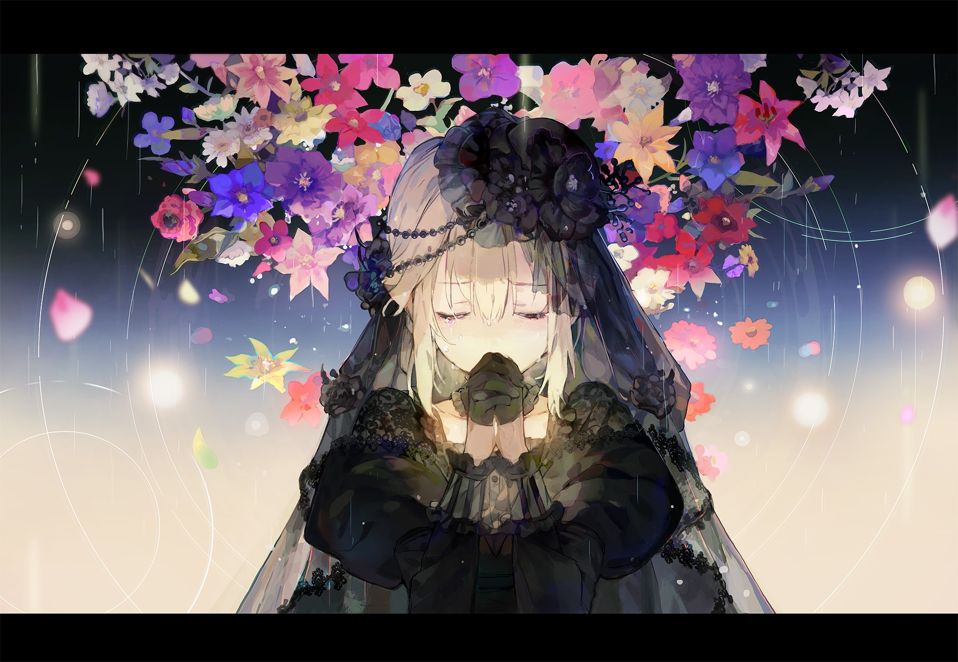 Girl in Gothic Lolita dress with flowers HD Wallpaper