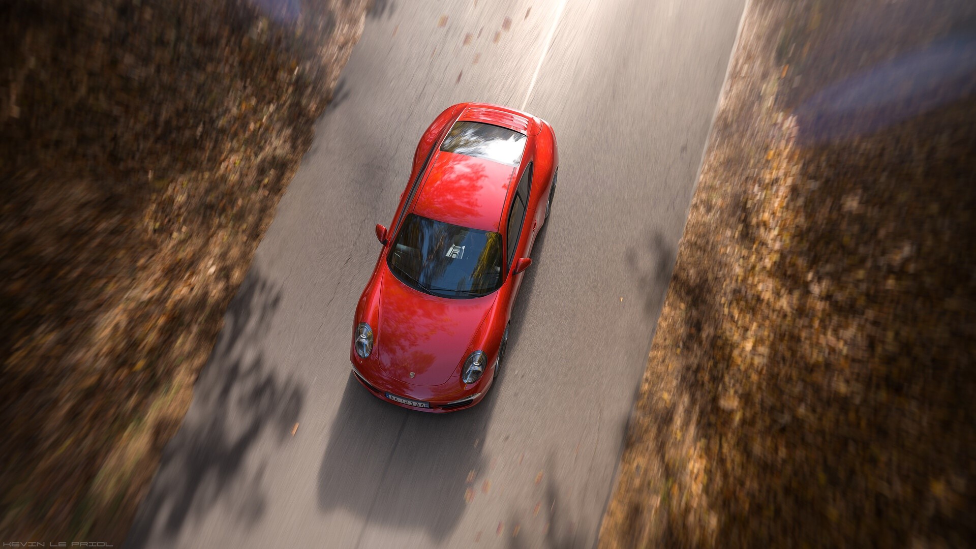 Red Porsche 911 driving on a road HD Wallpaper