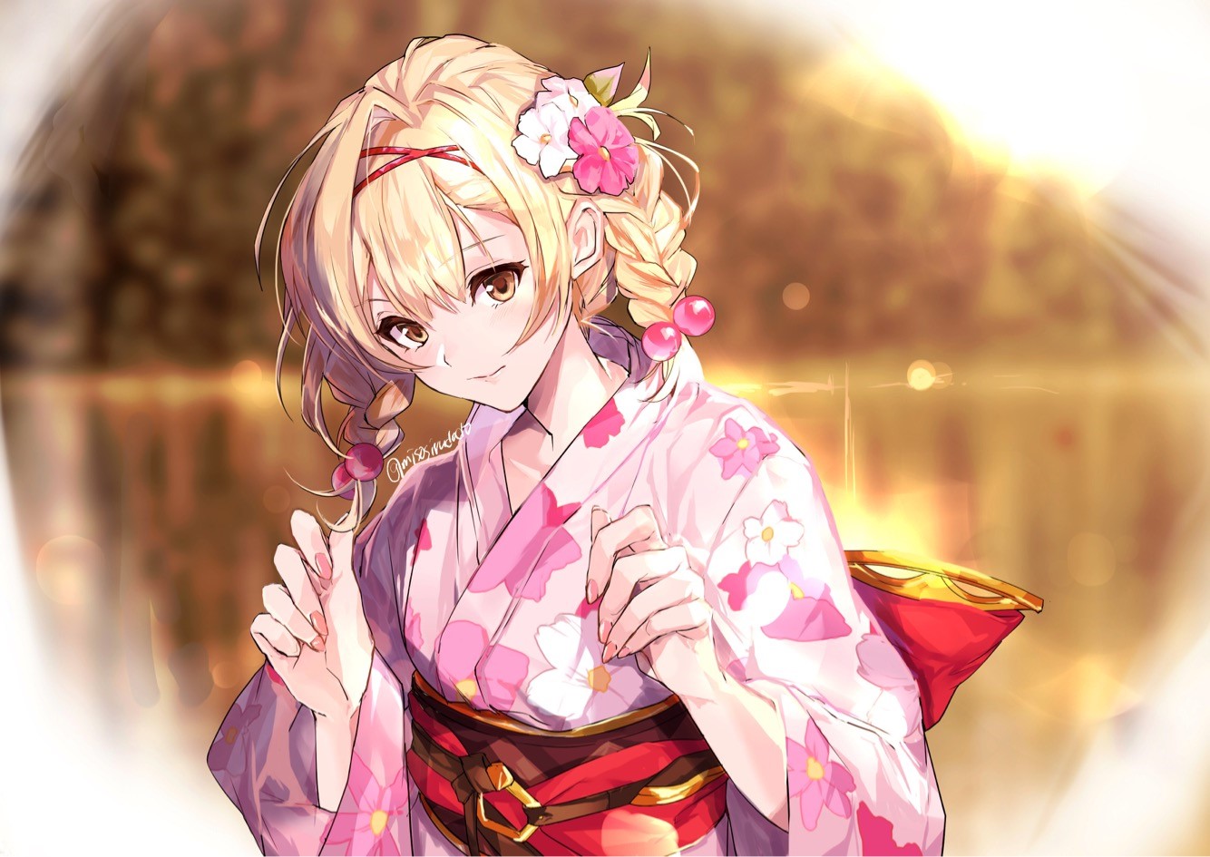 Djeeta from Granblue Fantasy in a Yukata HD Wallpaper