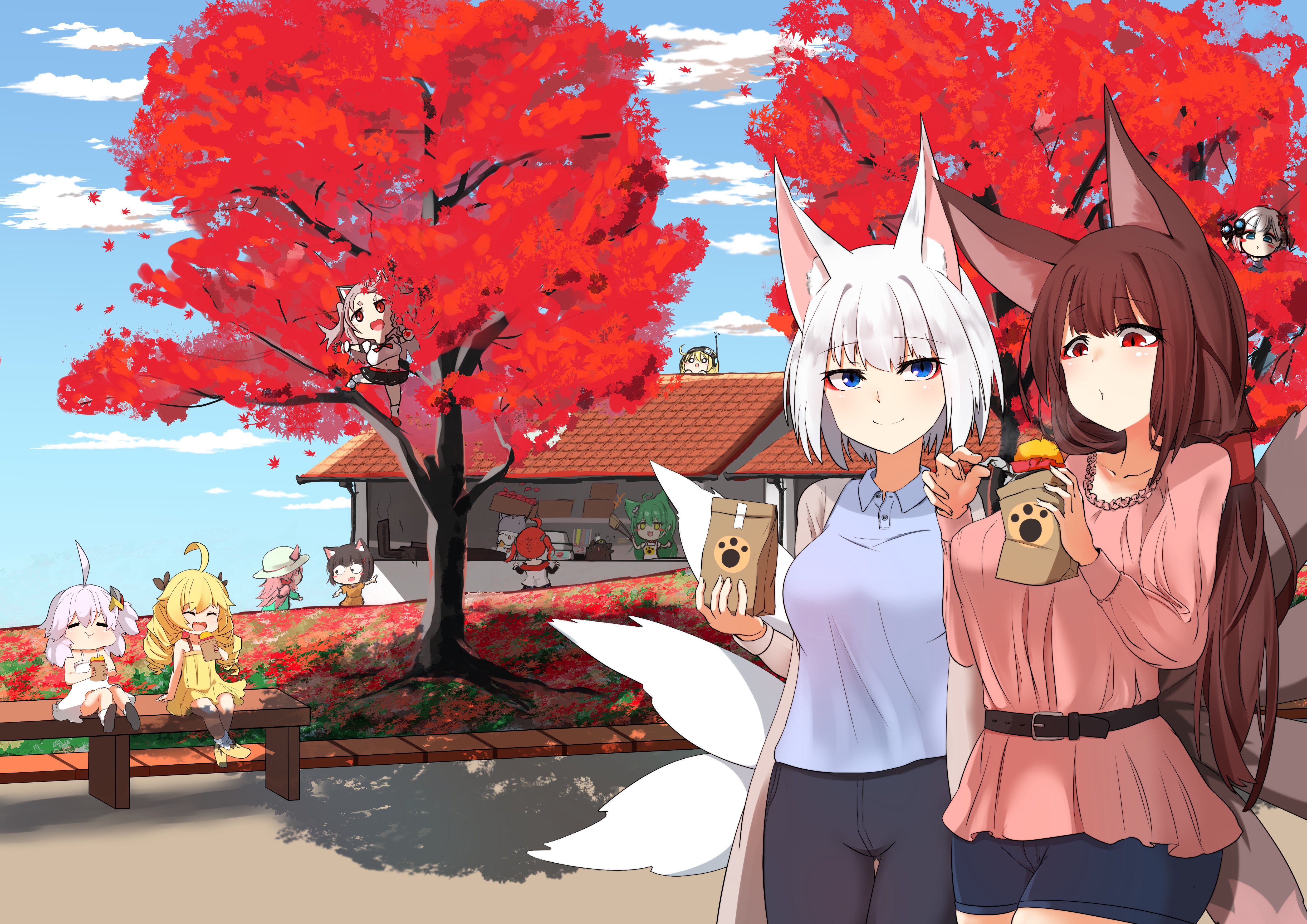 Azur Lane characters with fox ears and tails HD Wallpaper