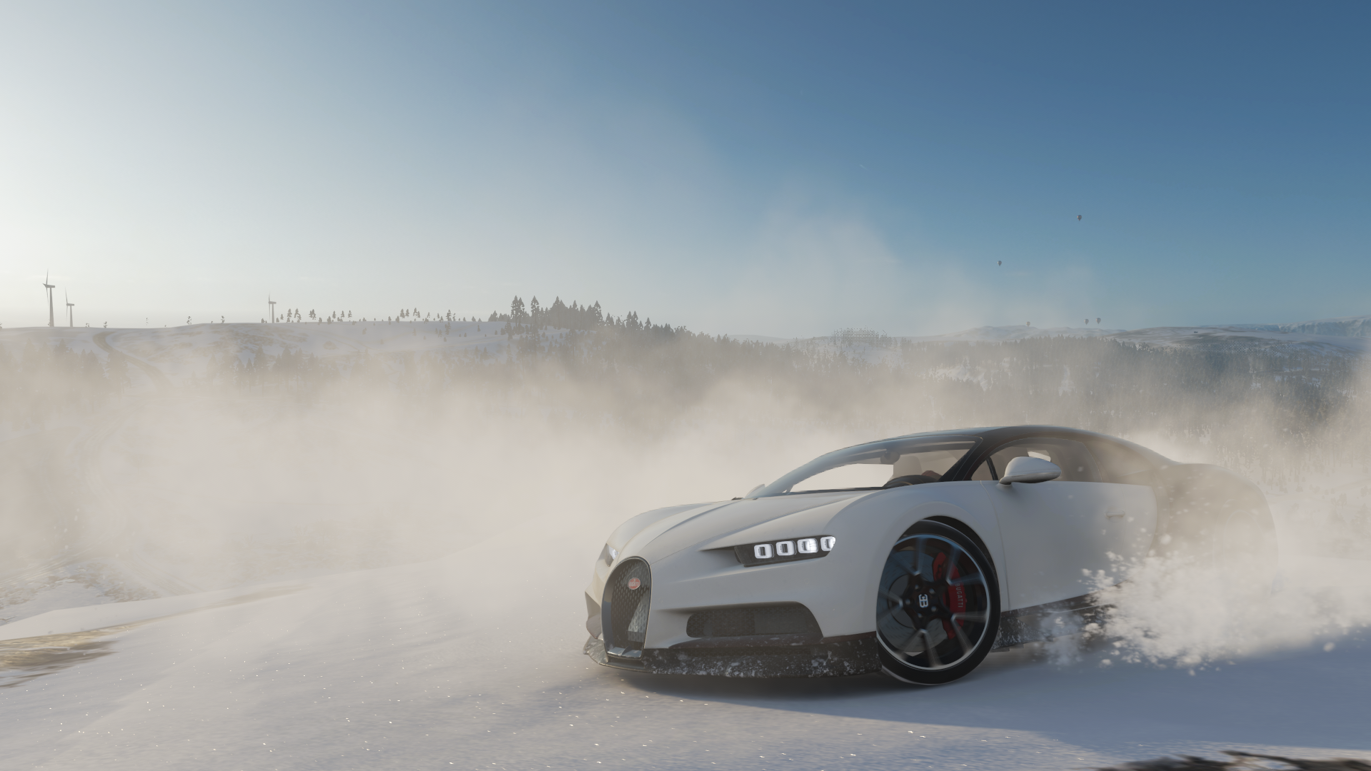 Bugatti Chiron drifting in snow in Forza Horizon 4 HD Wallpaper