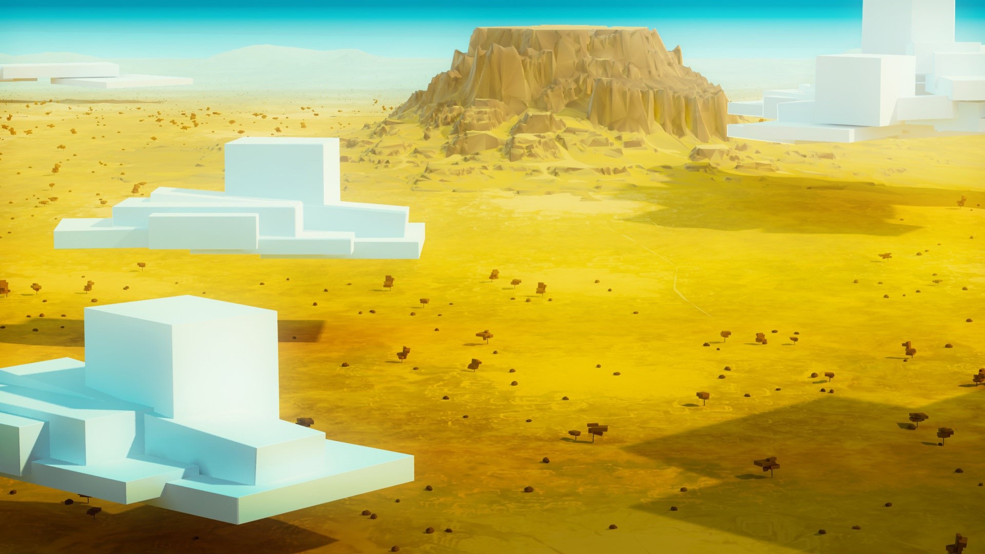 Abstract yellow desert landscape with white geometric structures HD Wallpaper