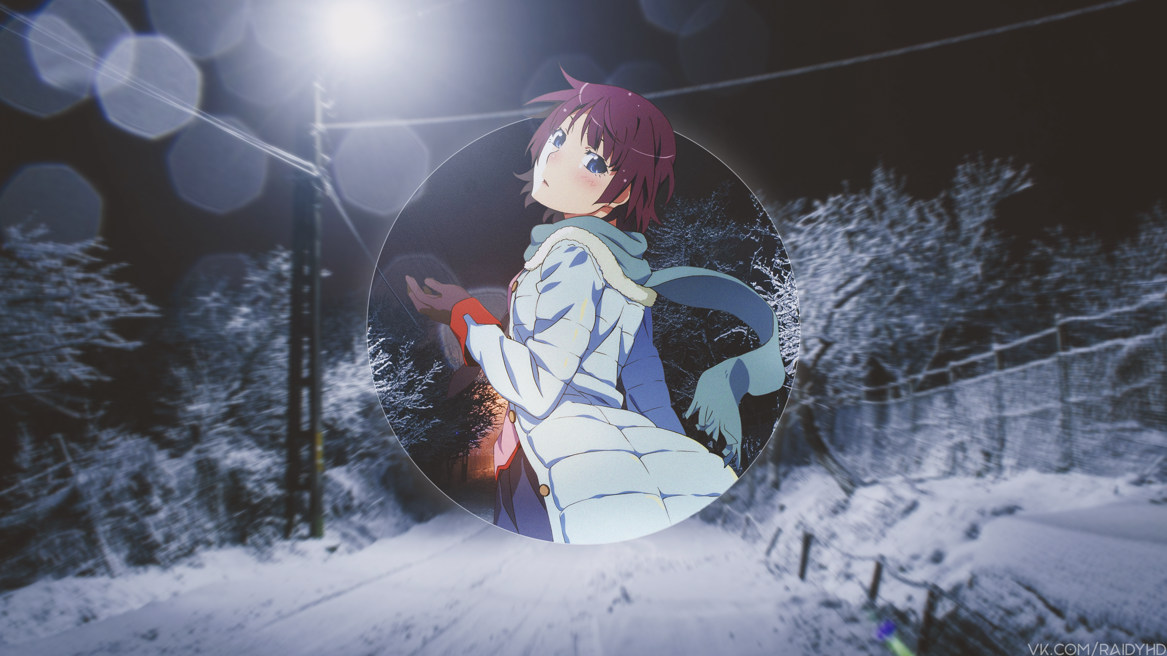 Anime girl from Monogatari Series in winter HD Wallpaper