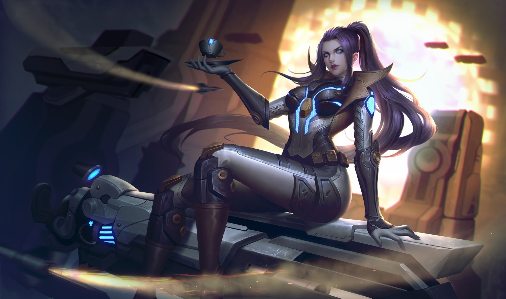 Caitlyn from League of Legends holding a cup HD Wallpaper
