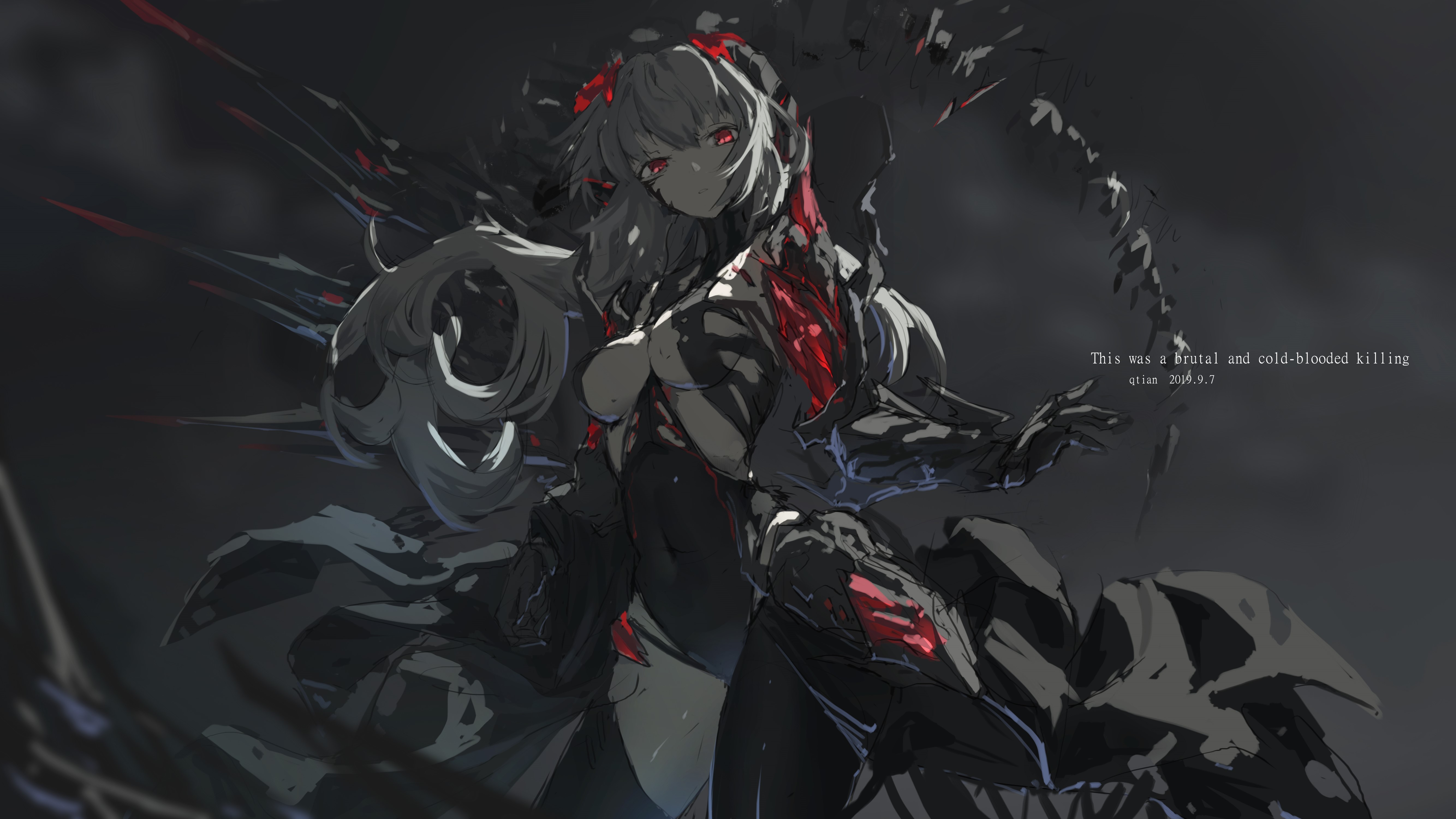 QTian with grey hair and red eyes HD Wallpaper