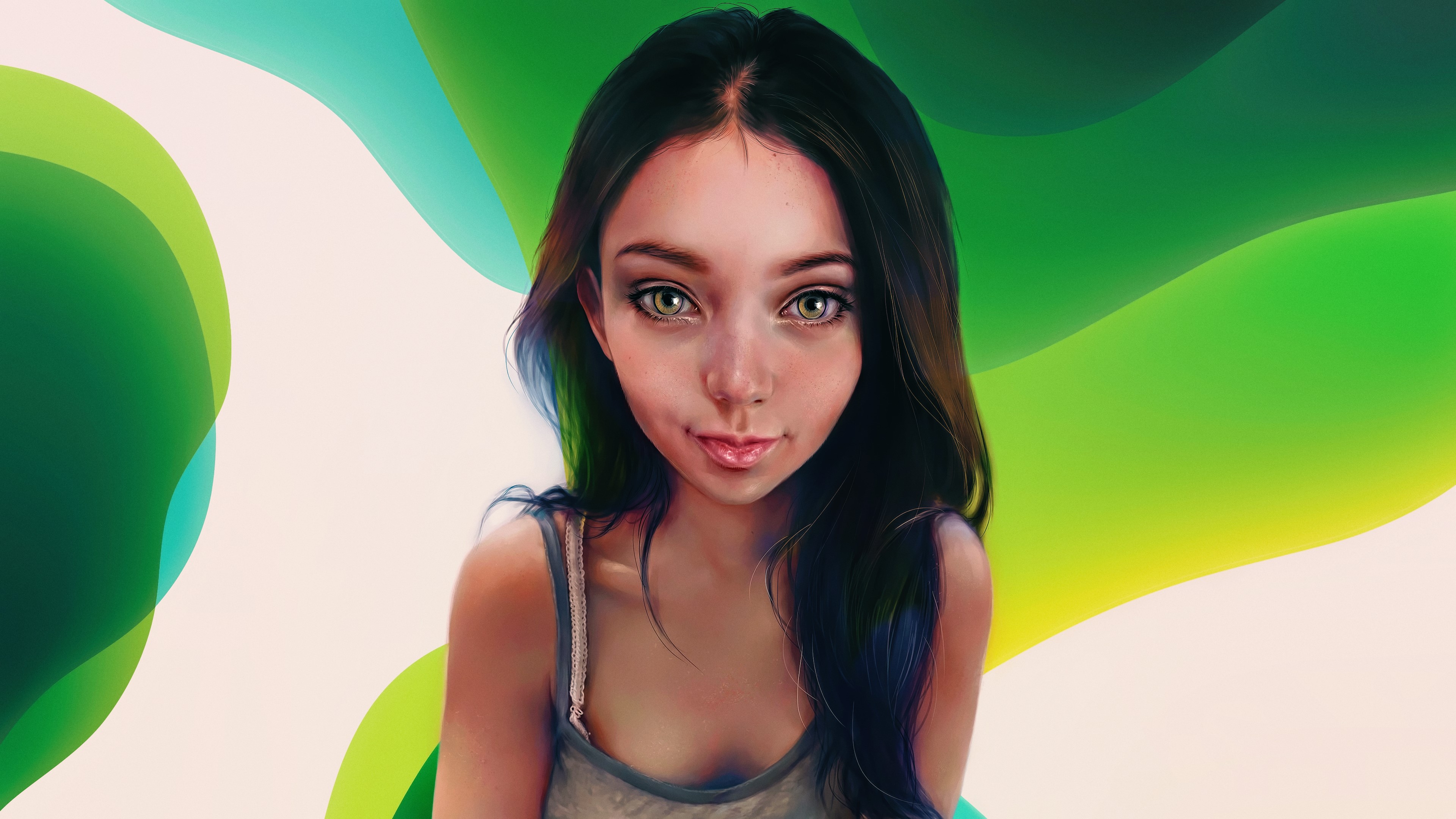 Digital art portrait of a young woman HD Wallpaper