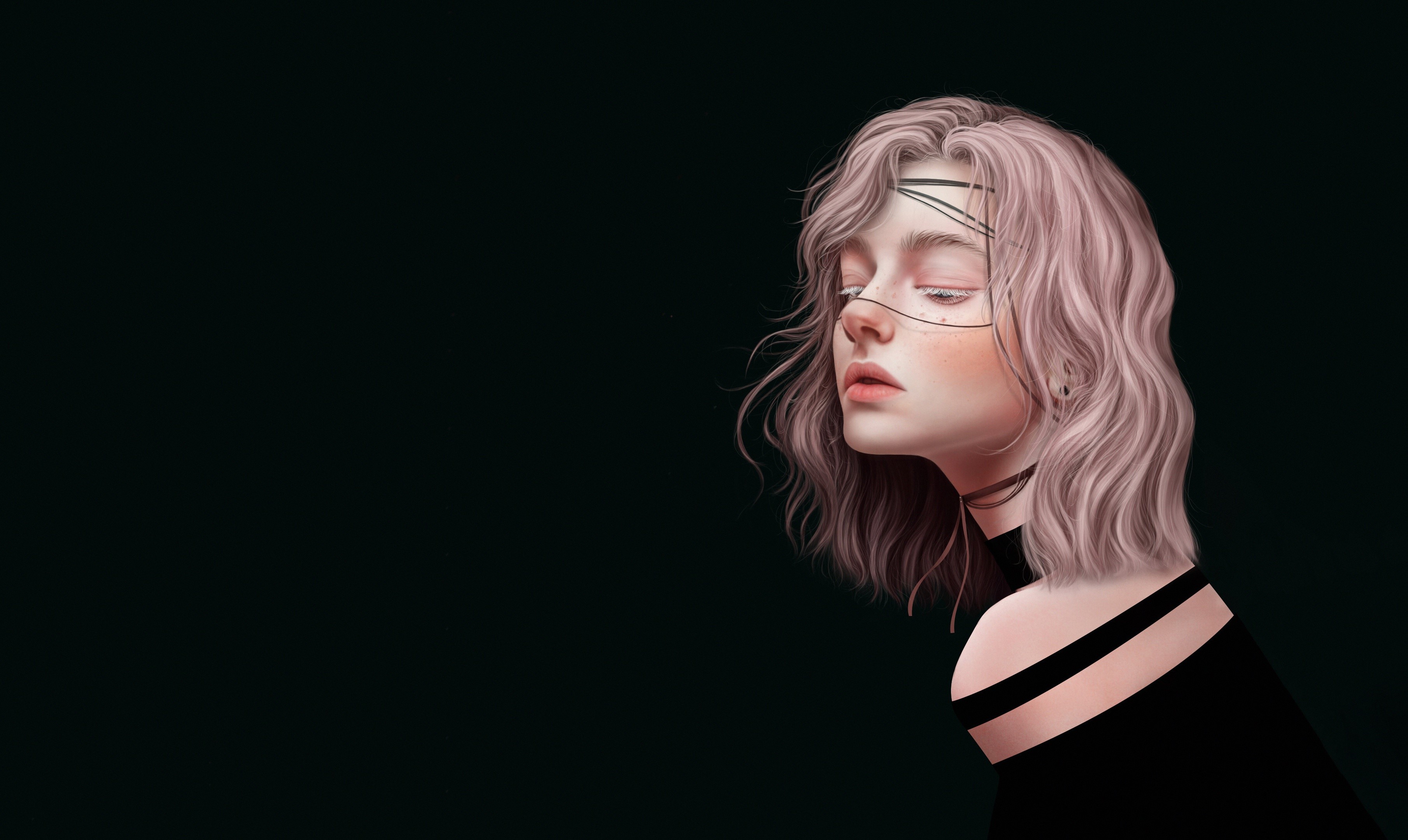 Fantasy girl with pink hair and black clothing HD Wallpaper
