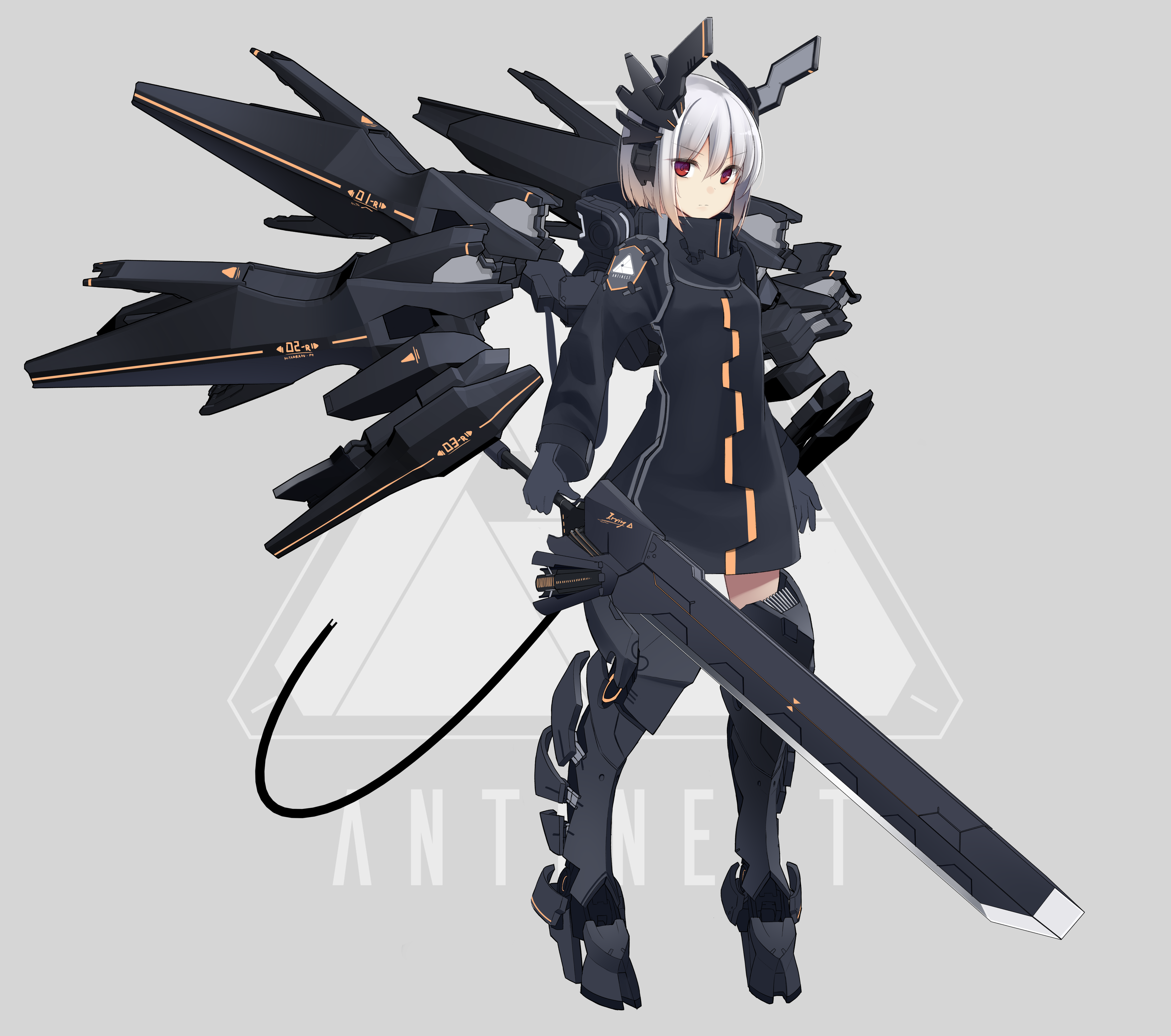 Anime girl with mechanical wings and sword HD Wallpaper