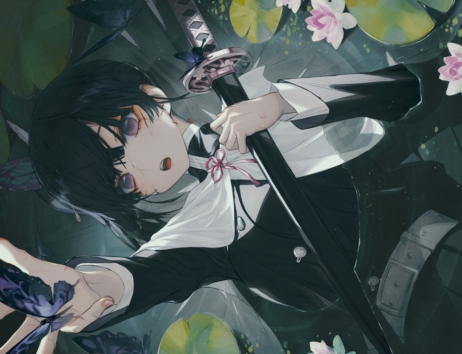 Kanao Tsuyuri from Kimetsu no Yaiba with butterflies HD Wallpaper