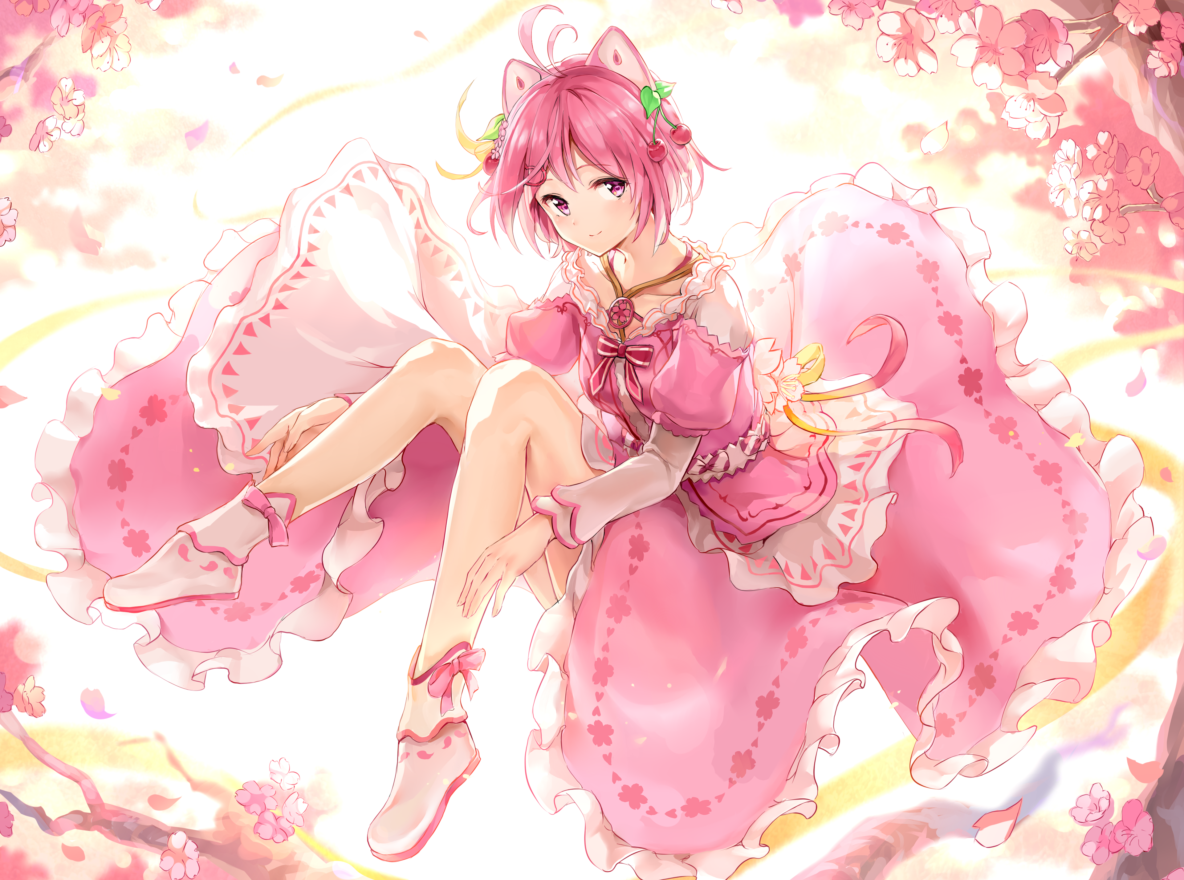 Anime girl with pink hair and nekomimi HD Wallpaper