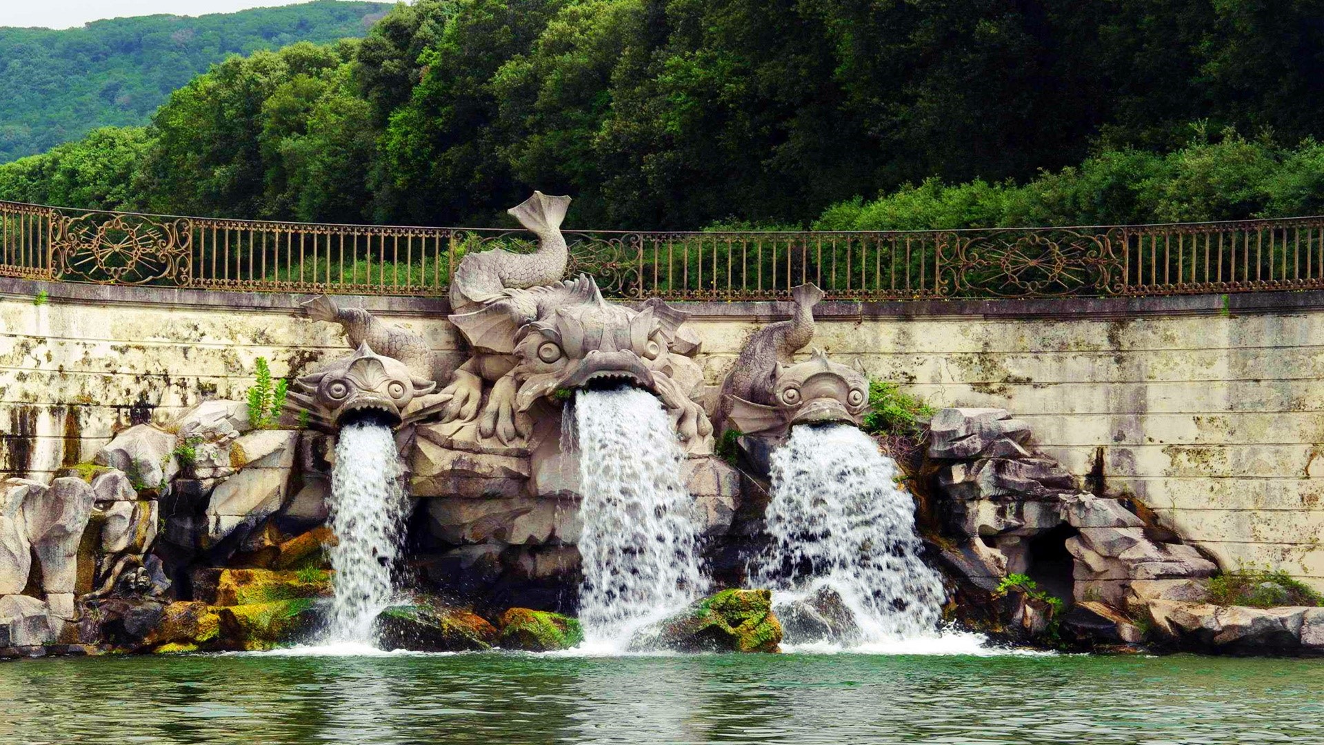 Fountain with mythological creatures at Reggia di Caserta, Italy HD Wallpaper