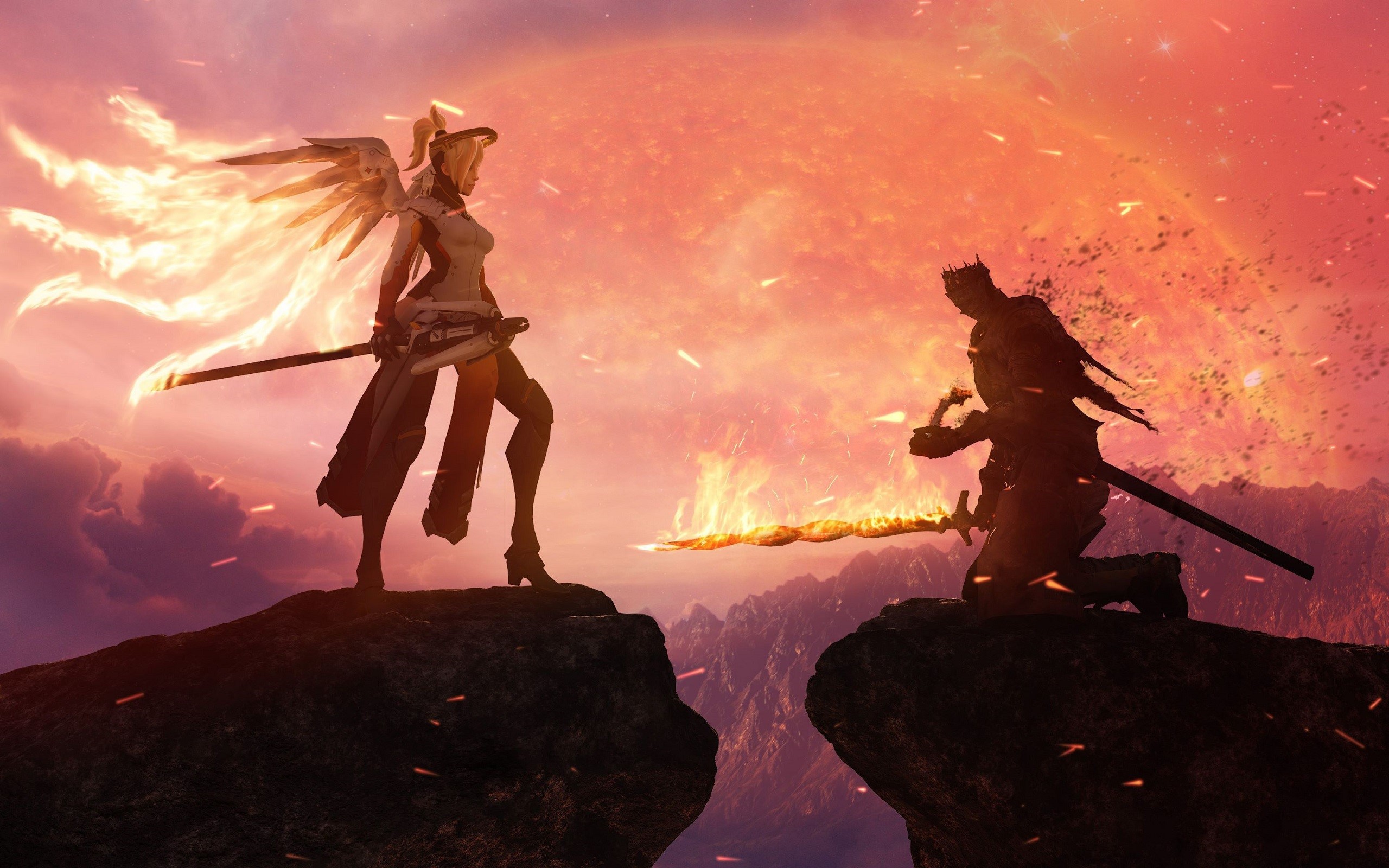 Mercy from Overwatch and Dark Souls character crossover HD Wallpaper