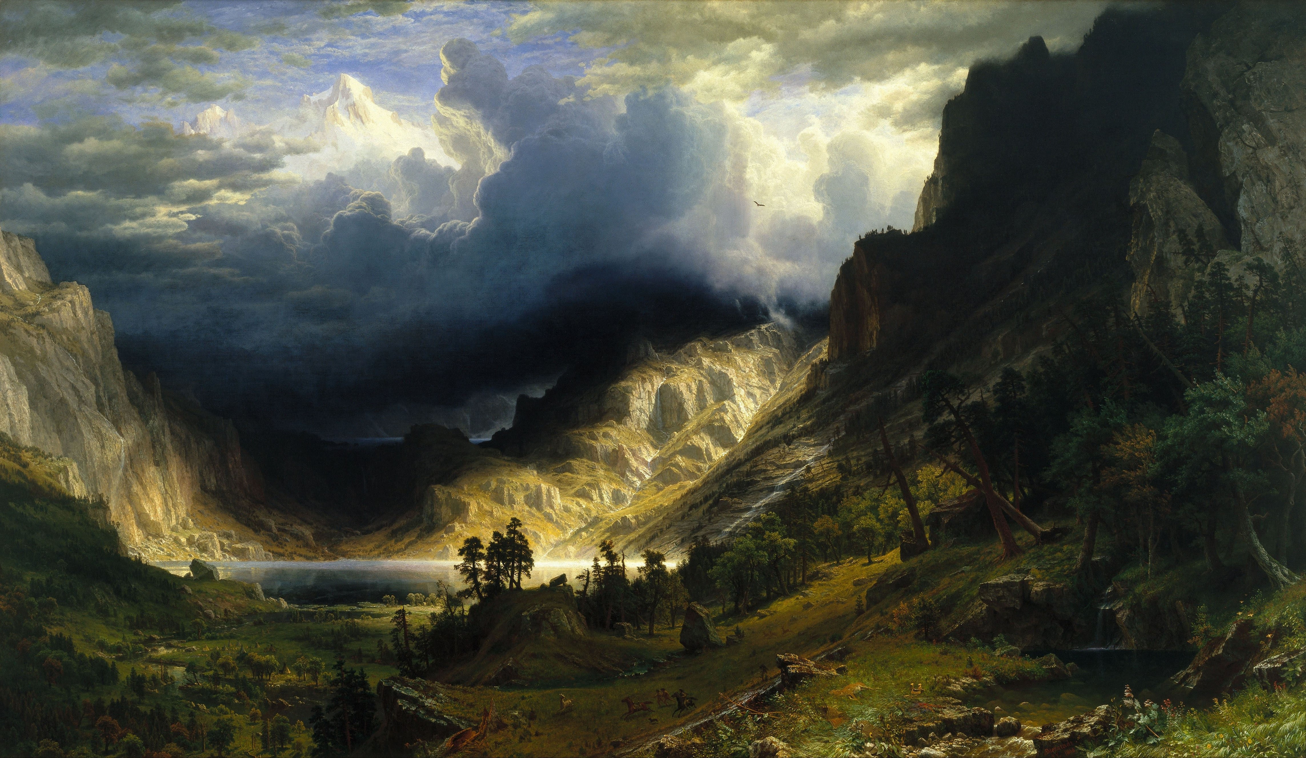 A Storm in the Rocky Mountains by Albert Bierstadt HD Wallpaper