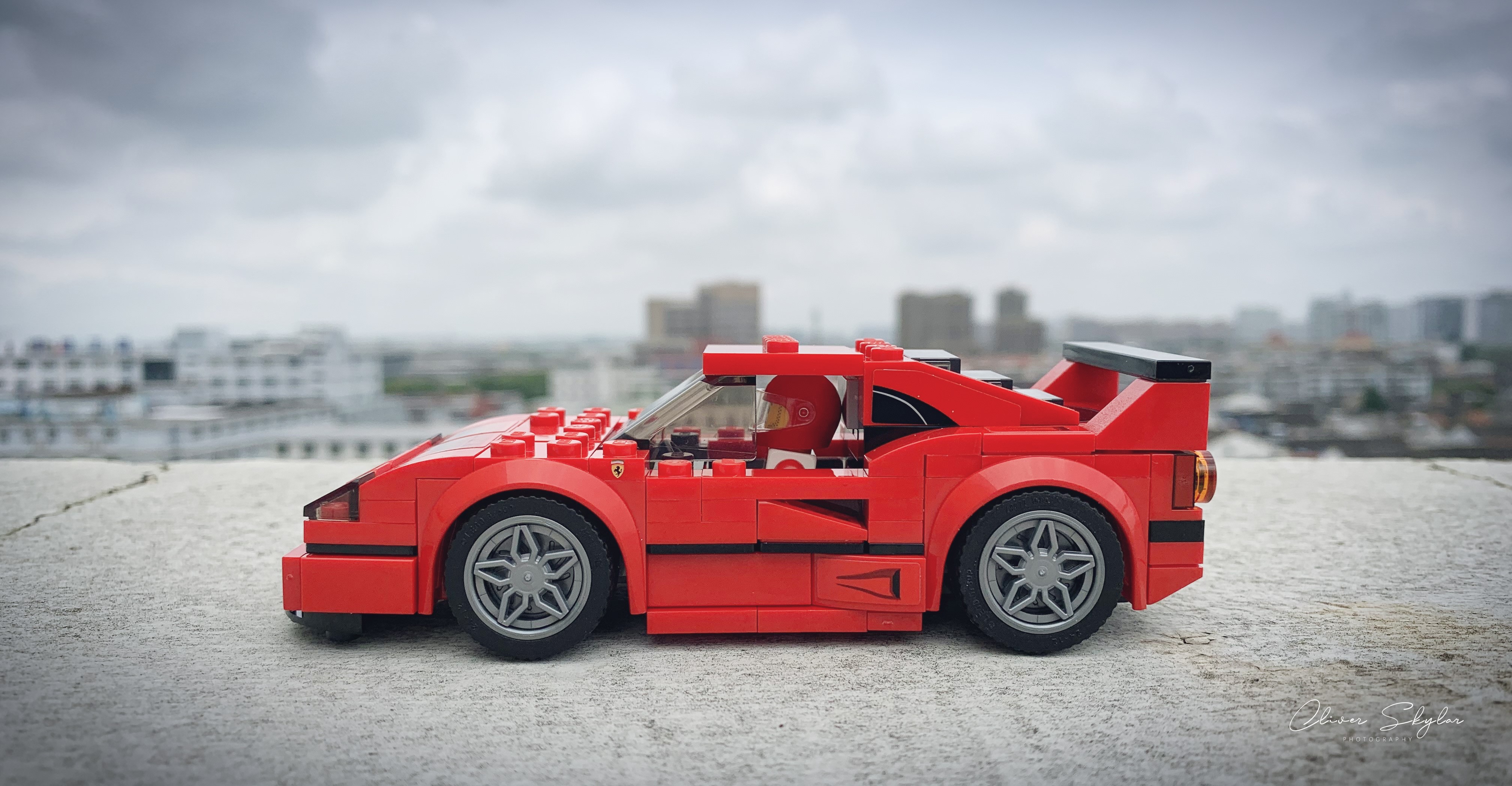 Red LEGO Ferrari F-40 with Driver HD Wallpaper