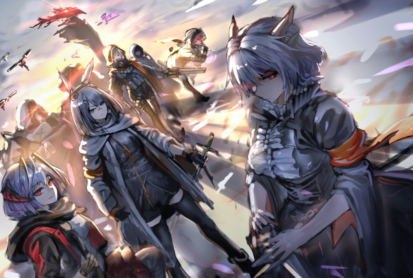 Anime girls in military outfits with weapons HD Wallpaper