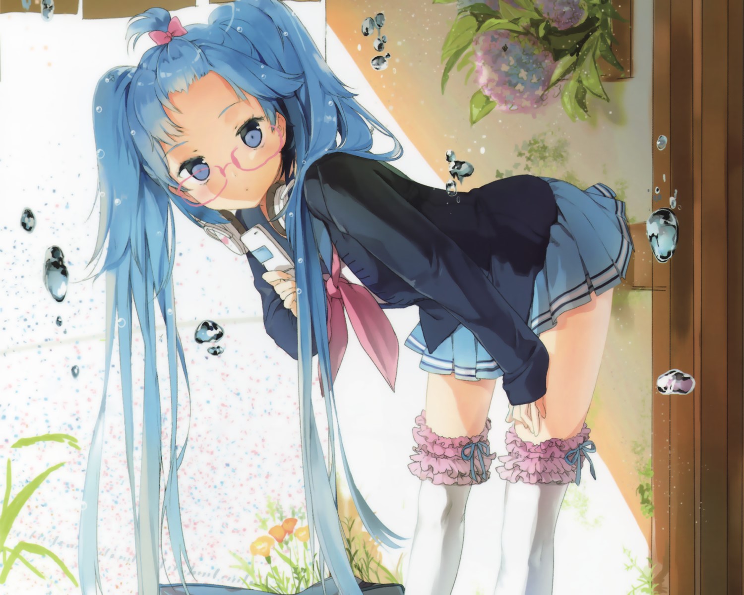 Hatsune Miku from Vocaloid with aqua hair and glasses HD Wallpaper