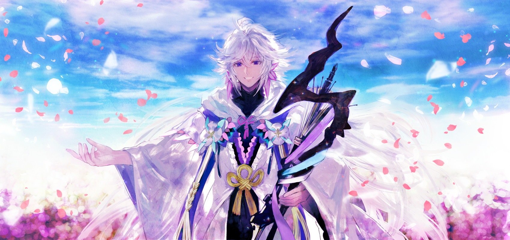 Merlin from Fate/Grand Order with flowers HD Wallpaper