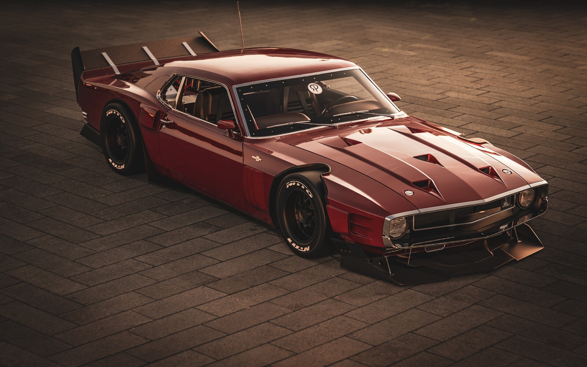 Custom Red 1970 Ford Mustang HD Wallpaper